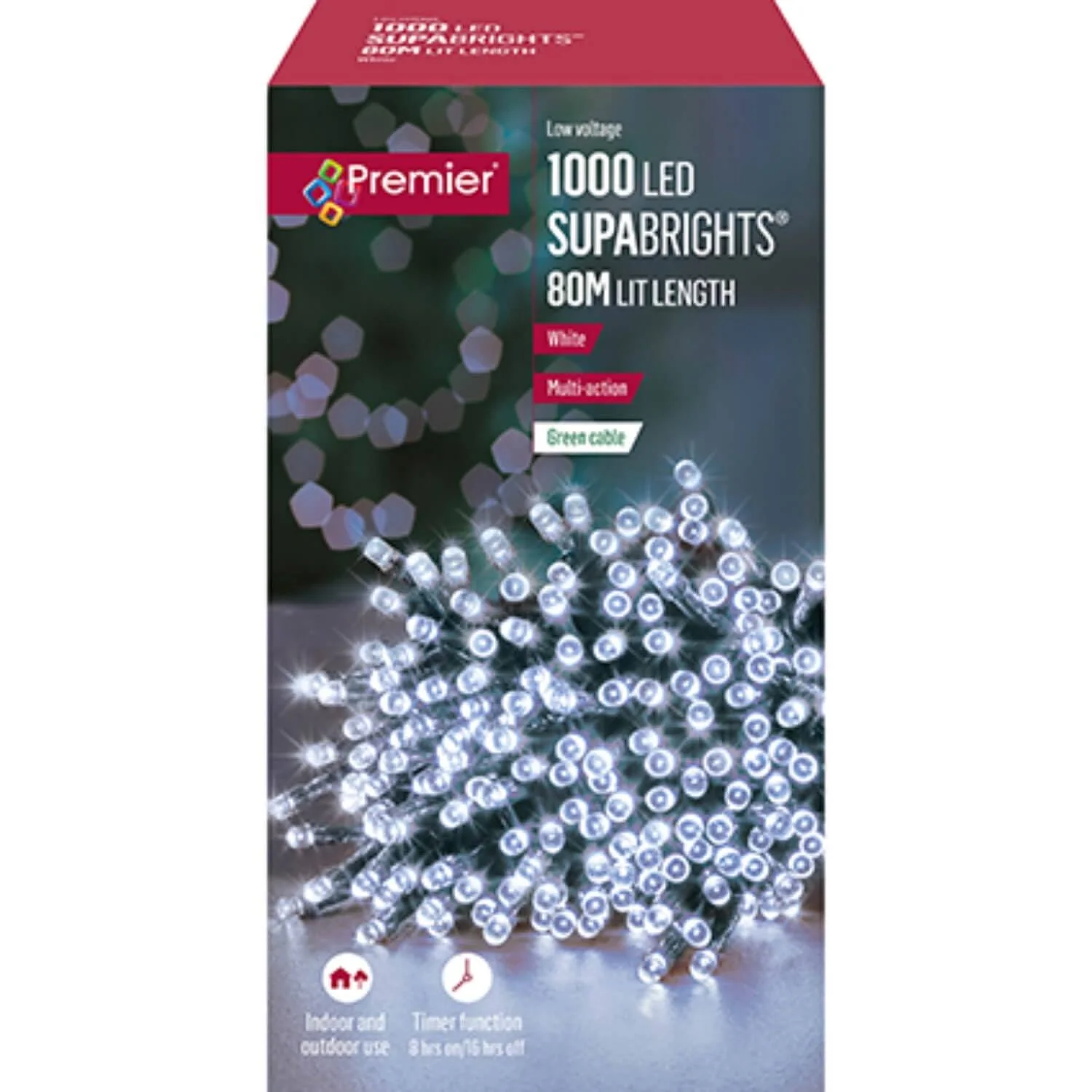 Premier Christmas Supa Brights 80 Metre 1000 LED Lights - White