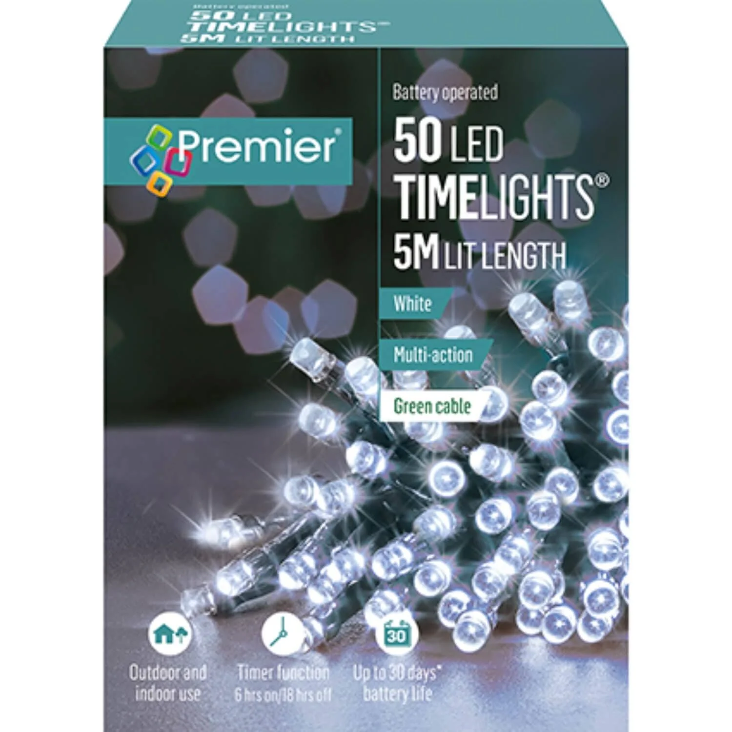 Premier Christmas Time Lights 5 Metre 50 LED Lights - White