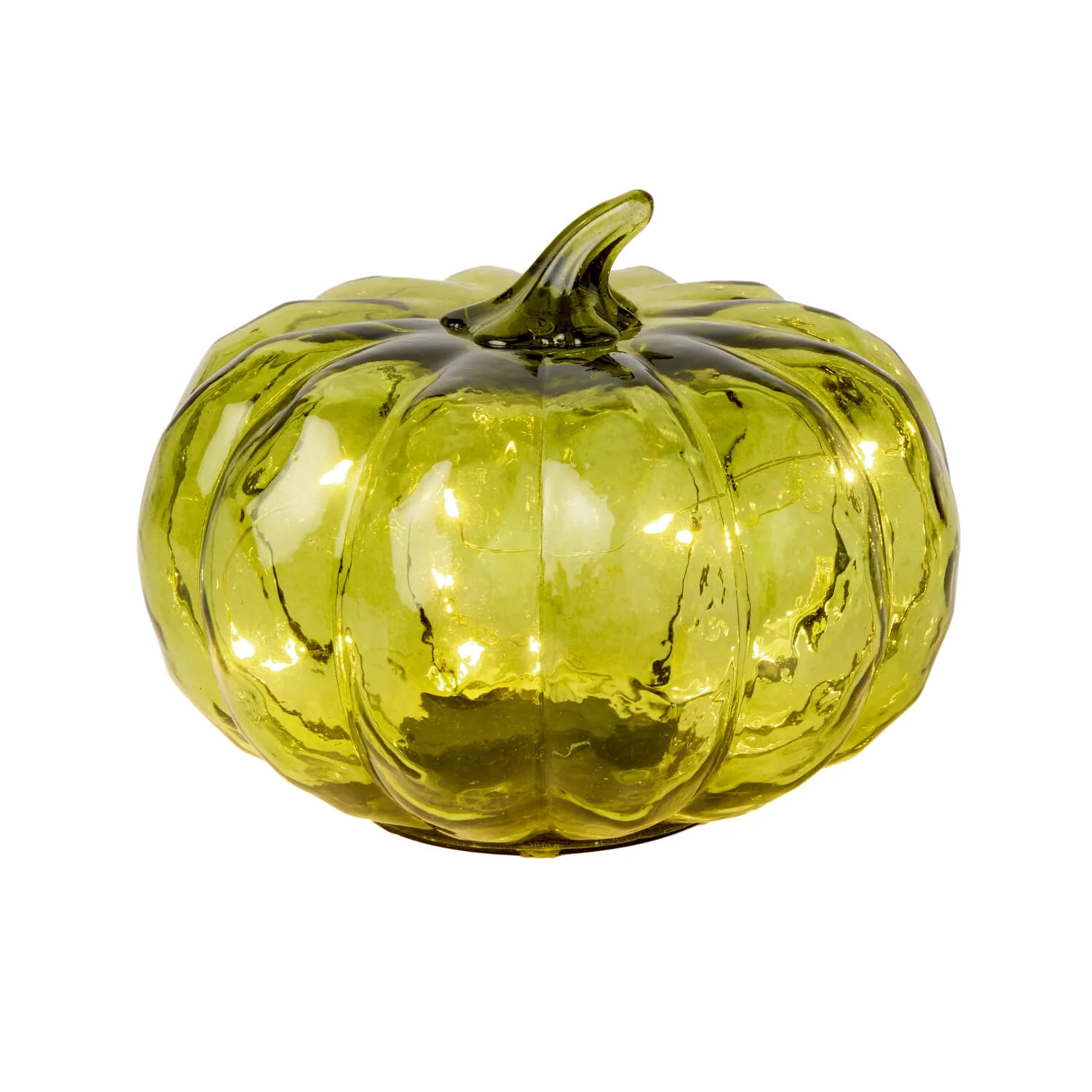 Premier Lit 13cm Battery Operated Light Up Glass Pumpkin - Green