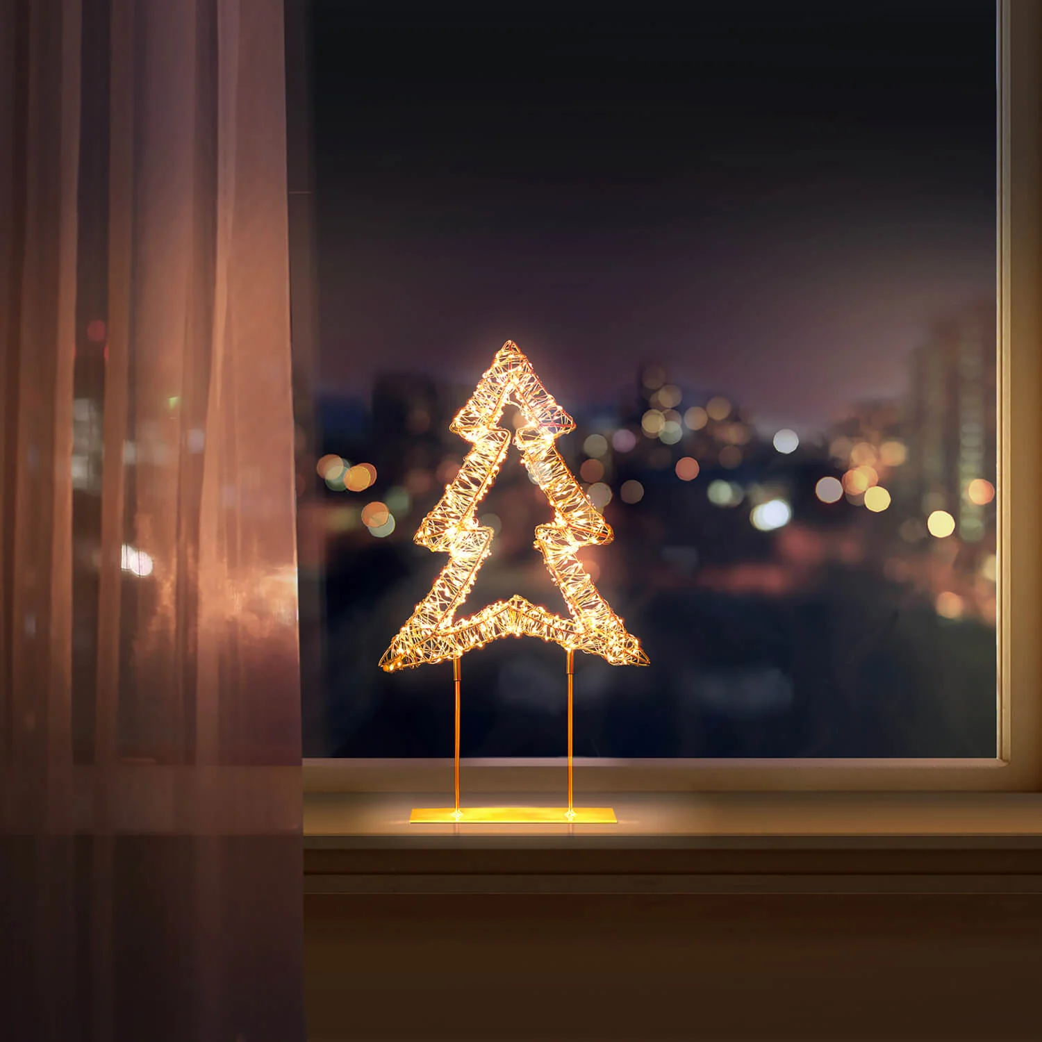 Premier Lit 45cm 720 LED Rose Gold Table Top Christmas Tree With Timer - Warm White - Image 4
