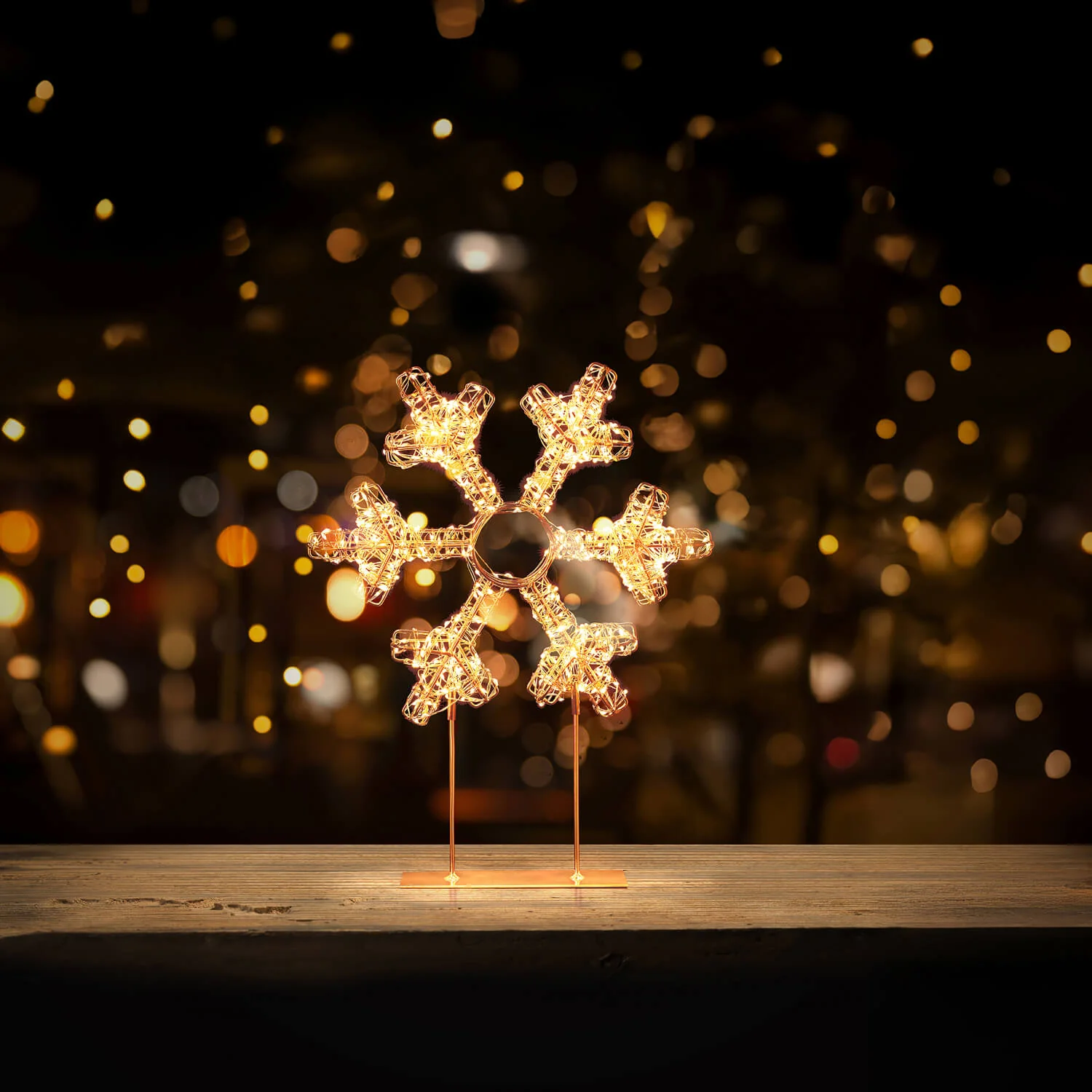 Premier Lit 45cm 720 LED Rose Gold Table Top Snowflake With Timer - Warm White - Image 3