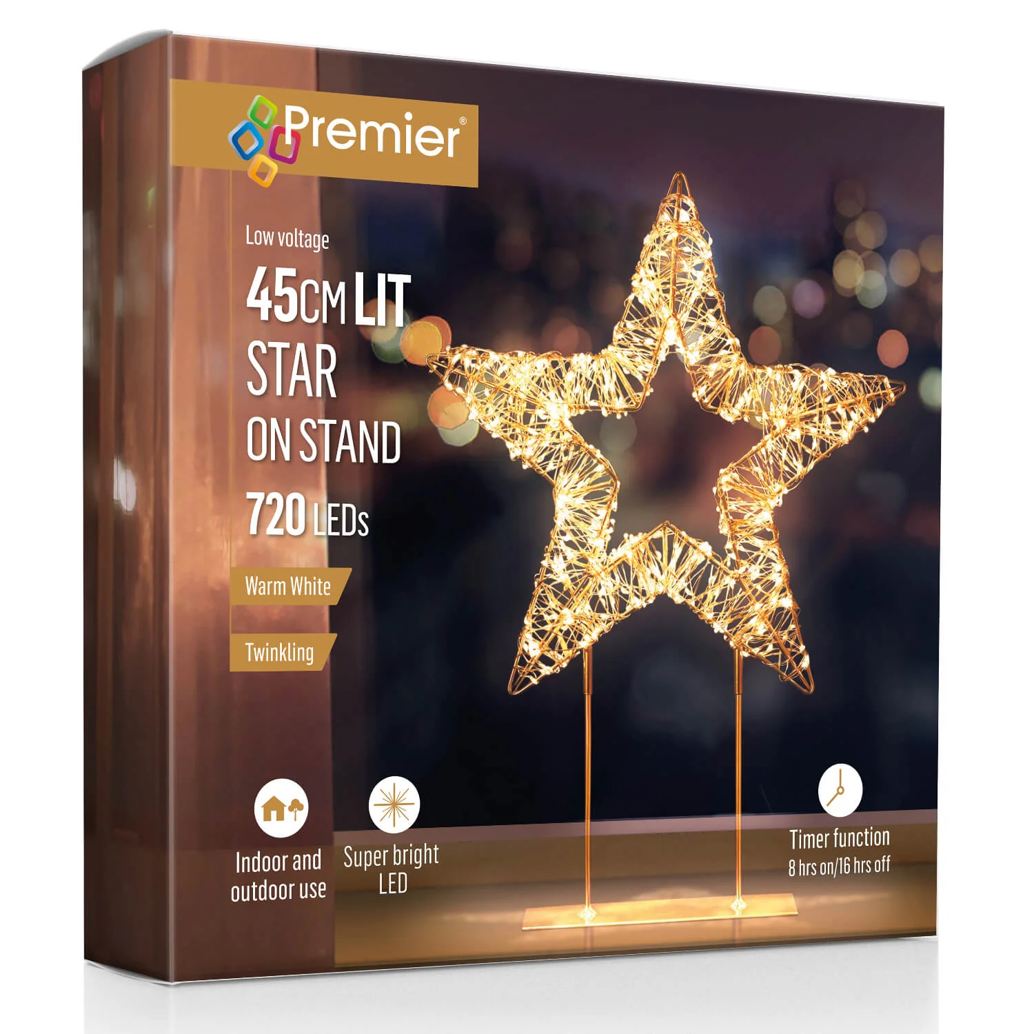 Premier Lit 45cm 720 LED Rose Gold Table Top Star With Timer - Warm White - Image 2