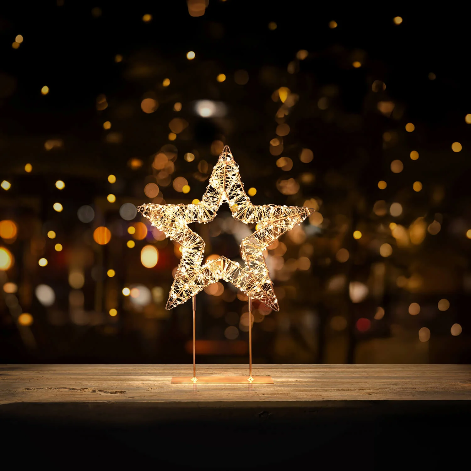 Premier Lit 45cm 720 LED Rose Gold Table Top Star With Timer - Warm White - Image 3