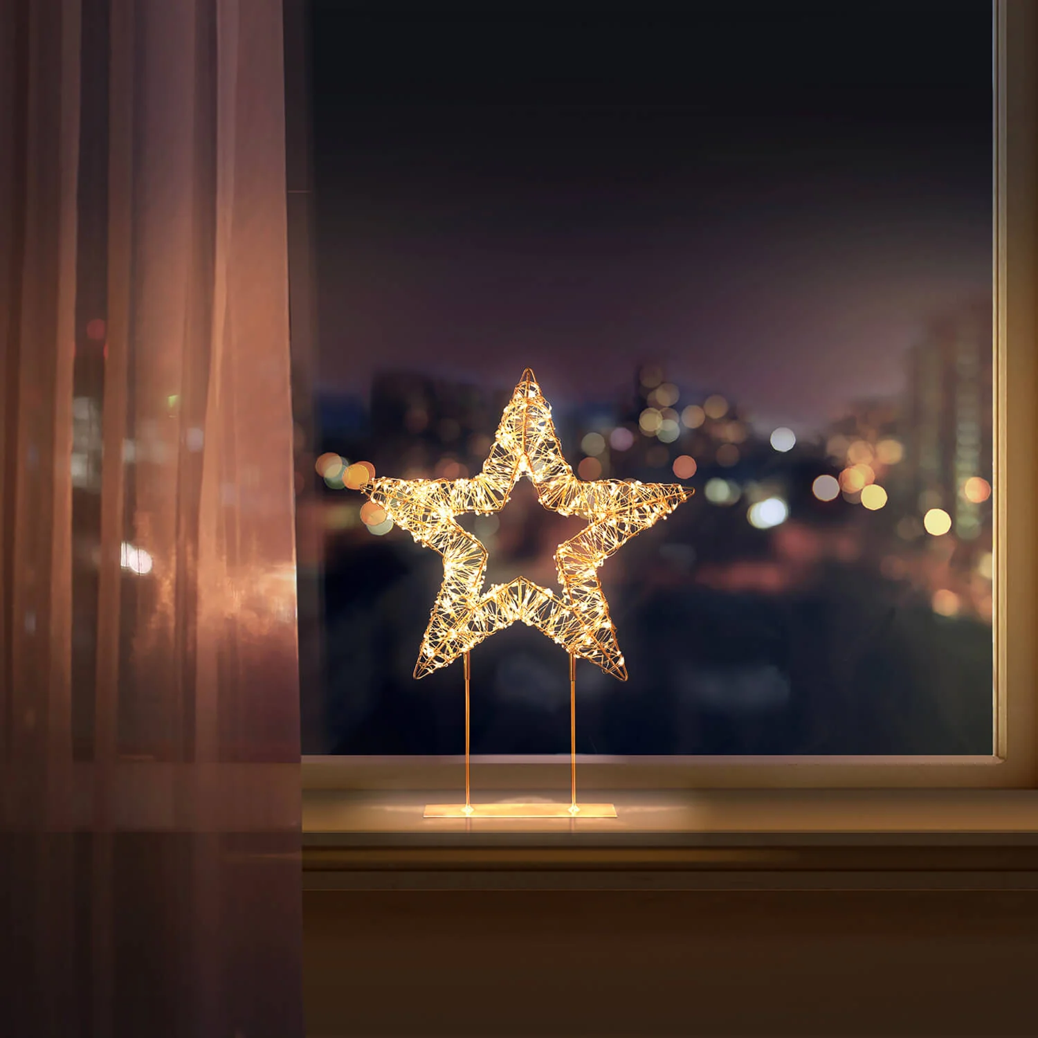 Premier Lit 45cm 720 LED Rose Gold Table Top Star With Timer - Warm White - Image 4