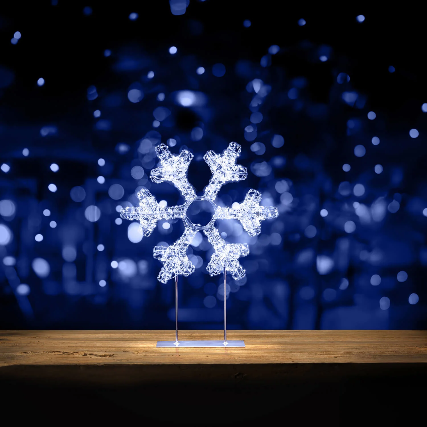 Premier Lit 45cm 720 LED Silver Table Top Snowflake With Timer - White - Image 3