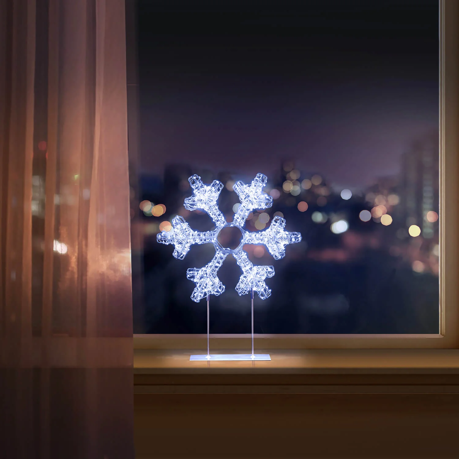 Premier Lit 45cm 720 LED Silver Table Top Snowflake With Timer - White - Image 4