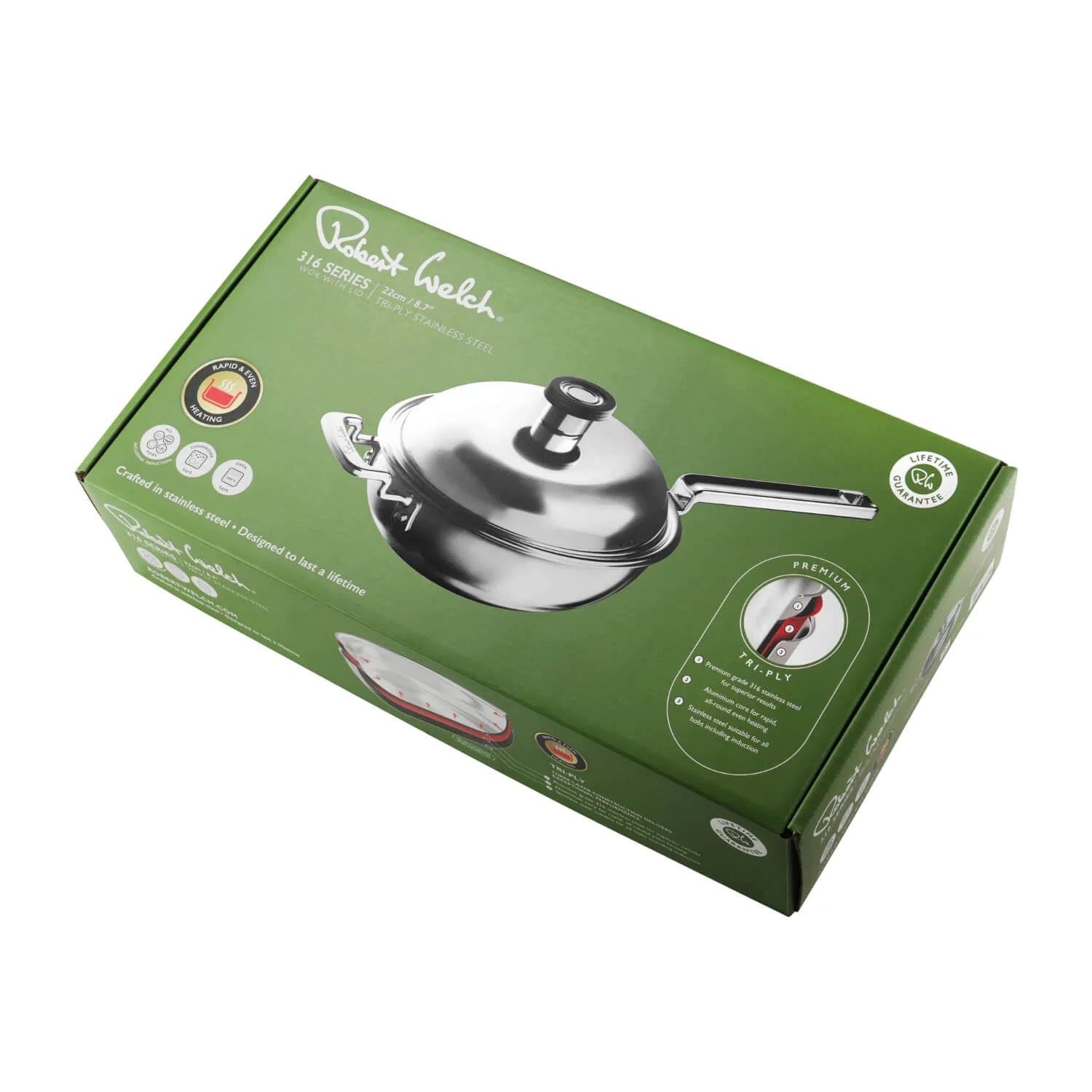 Robert Welch 316 Series Stainless Steel Cookware 22cm Wok with Lid - Image 3