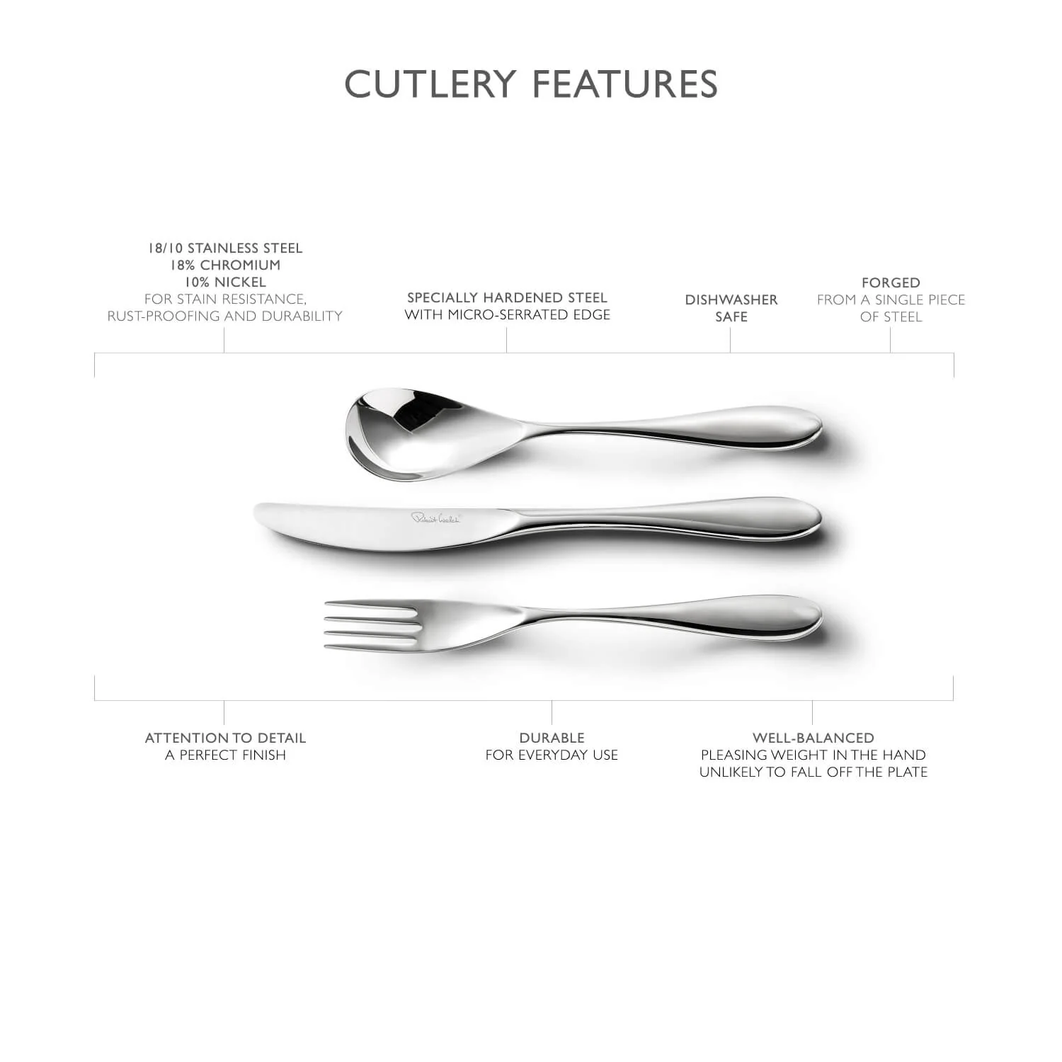Robert Welch Bourton Bright Stainless Steel Cutlery Set - 42 Piece - Image 5