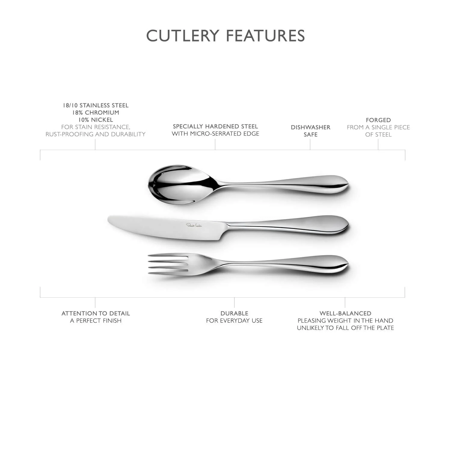 Robert Welch Norton Bright Stainless Steel Cutlery Set - 24 Piece - Image 7