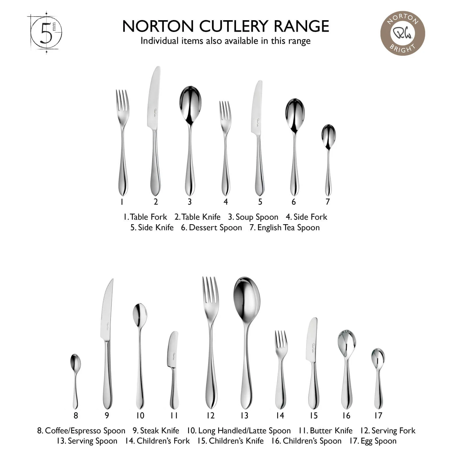 Robert Welch Norton Bright Stainless Steel Cutlery Set - 42 Piece - Image 7