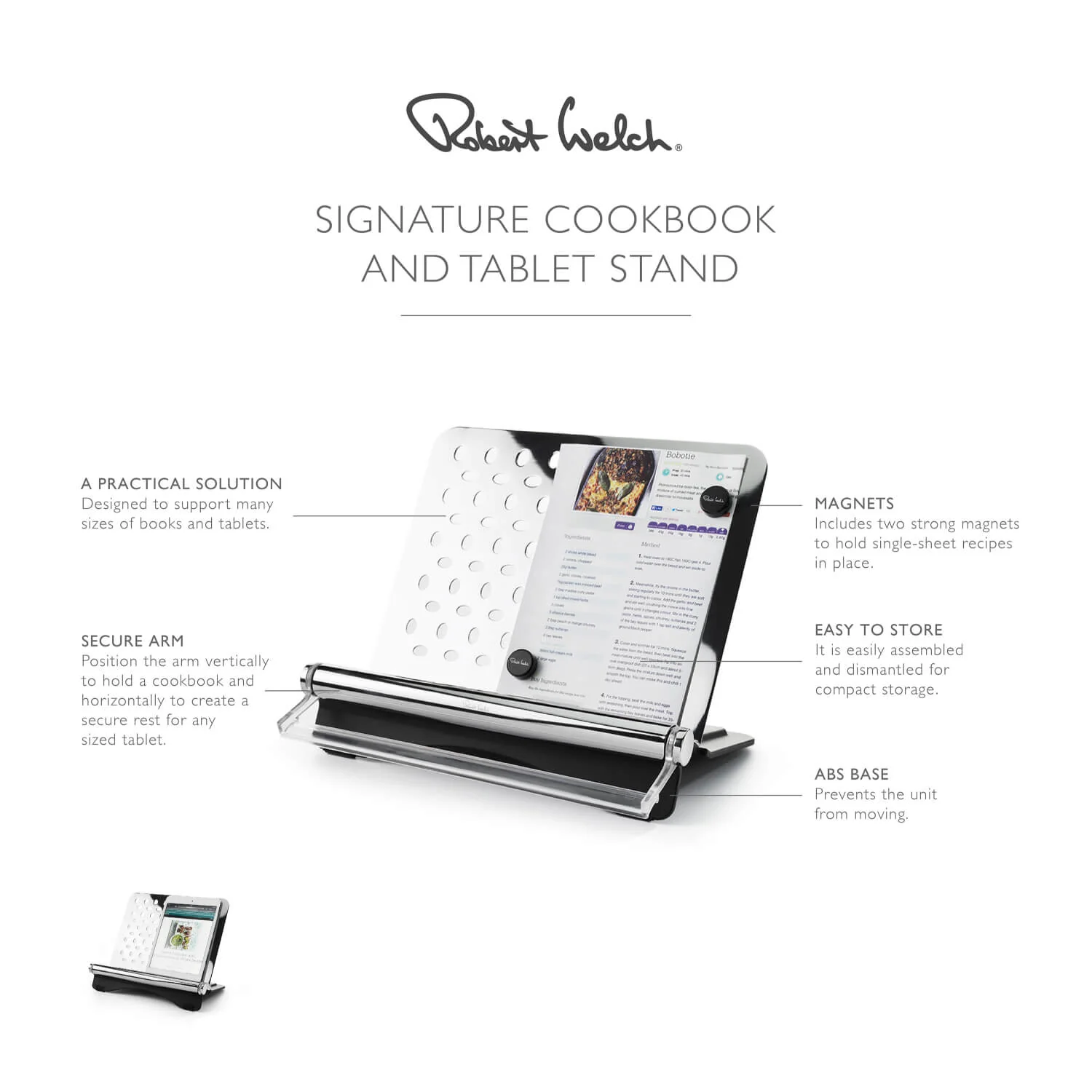 Robert Welch Signature Stainless Steel Cookbook & Tablet Stand - Image 8