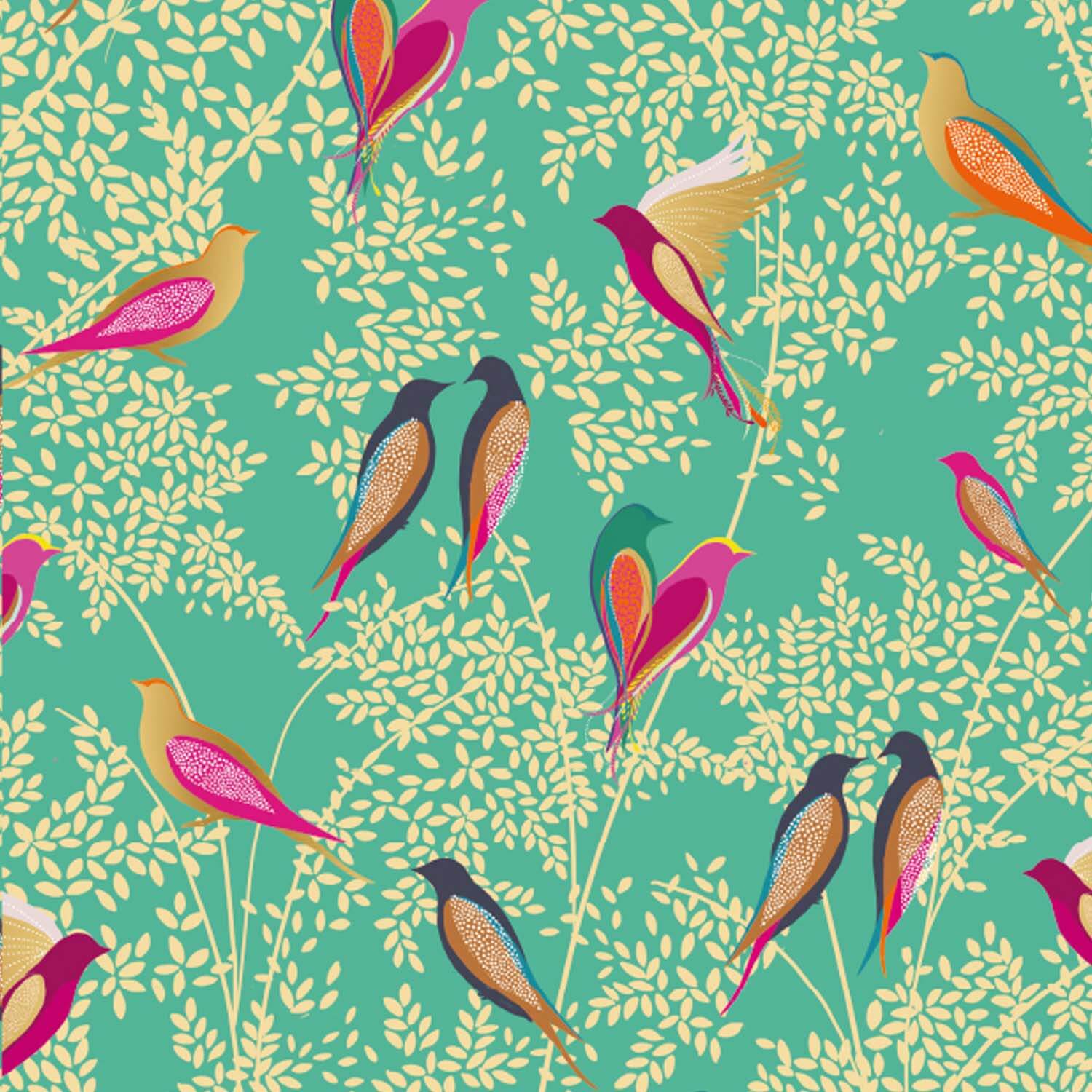 Sara Miller London 3 Metre Recyclable Gift Wrap Roll - Birds - Green - Image 2