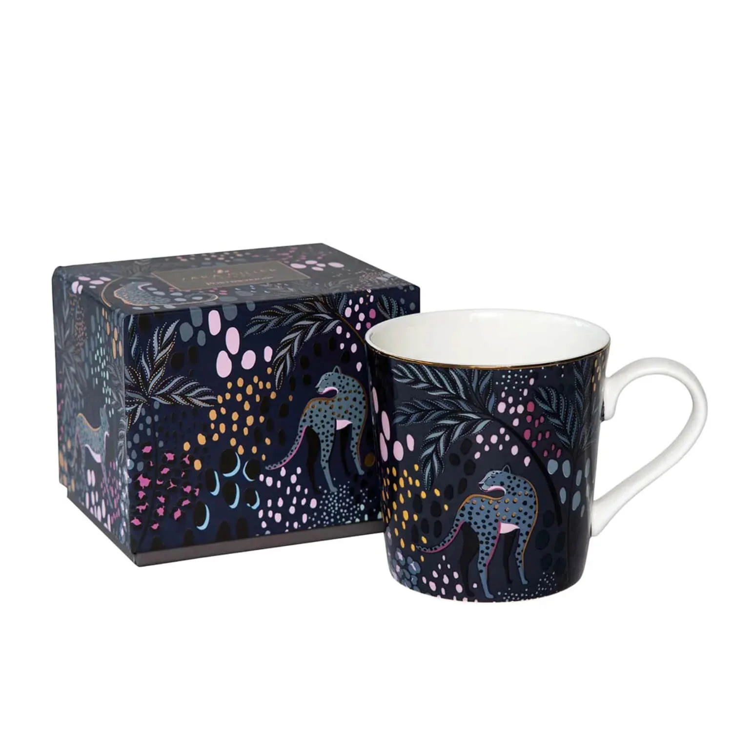 Sara Miller London 340ml Fine China Mug - Midnight Leopard - Image 3
