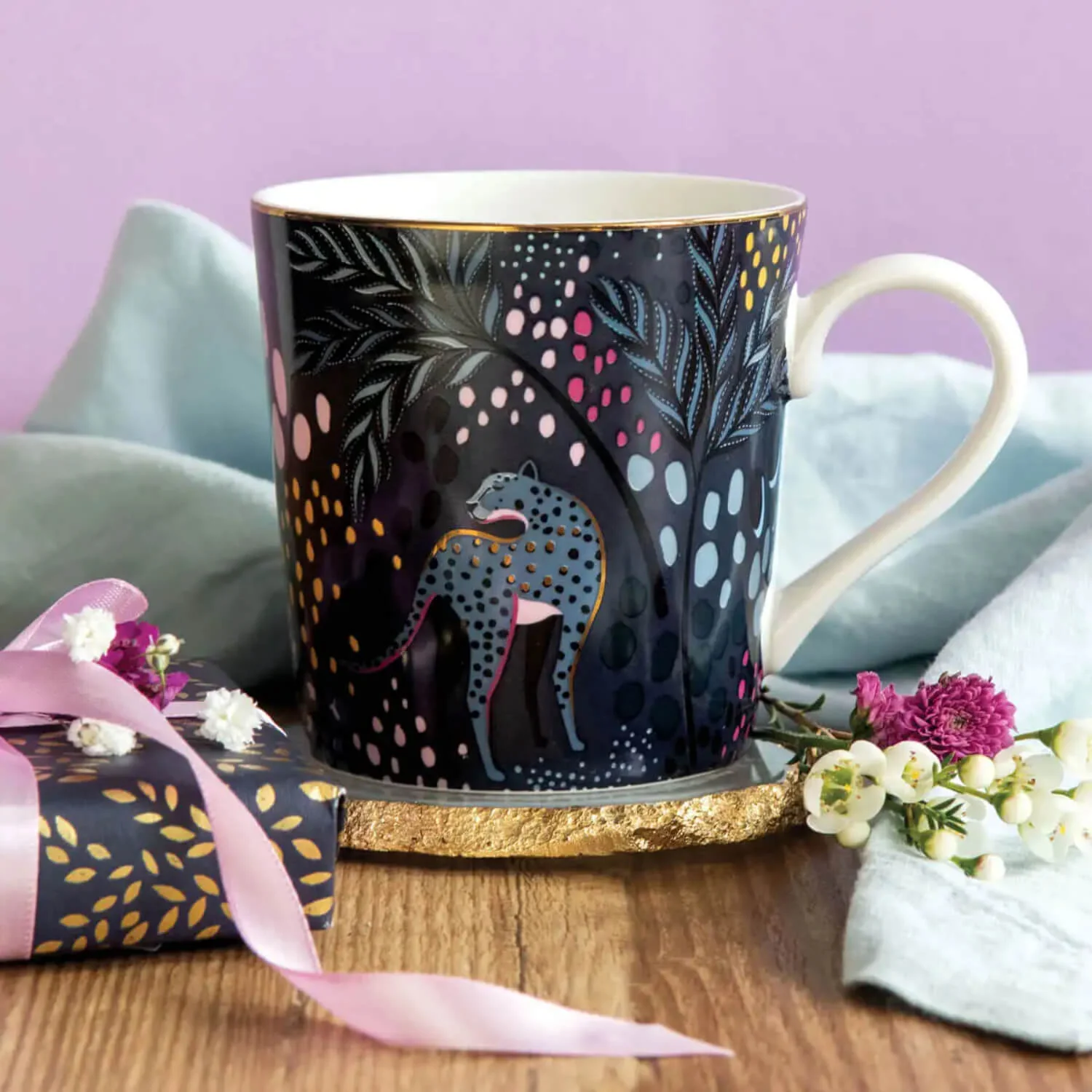 Sara Miller London 340ml Fine China Mug - Midnight Leopard - Image 4