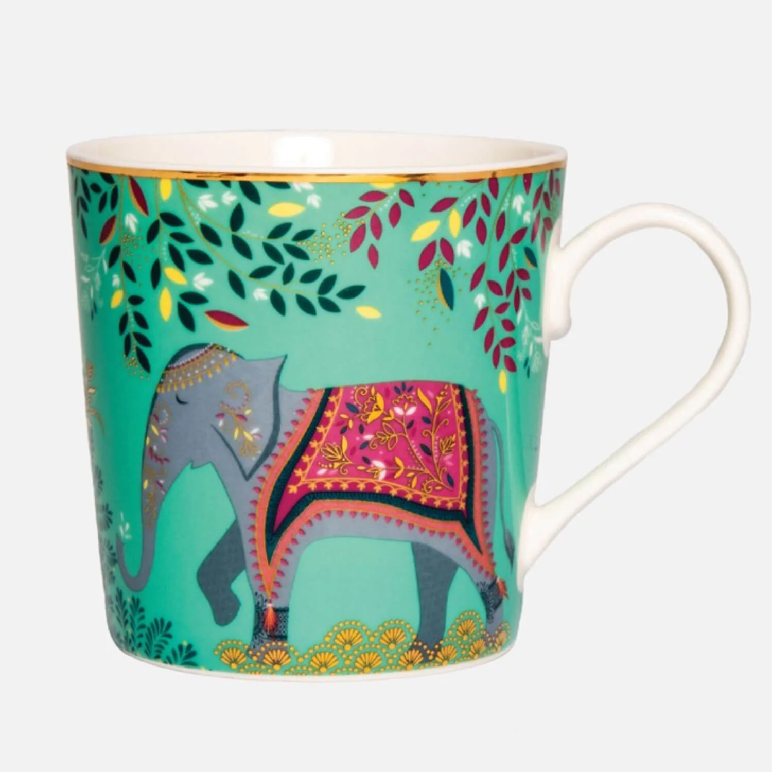 Sara Miller London 340ml Elephant Oasis India Mug - Light Jade - Image 2