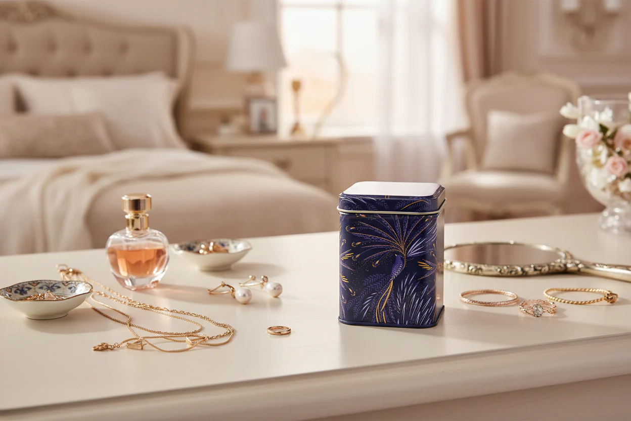 Sara Miller London Anniversary Small Square Tin - Navy Blue - Image 3