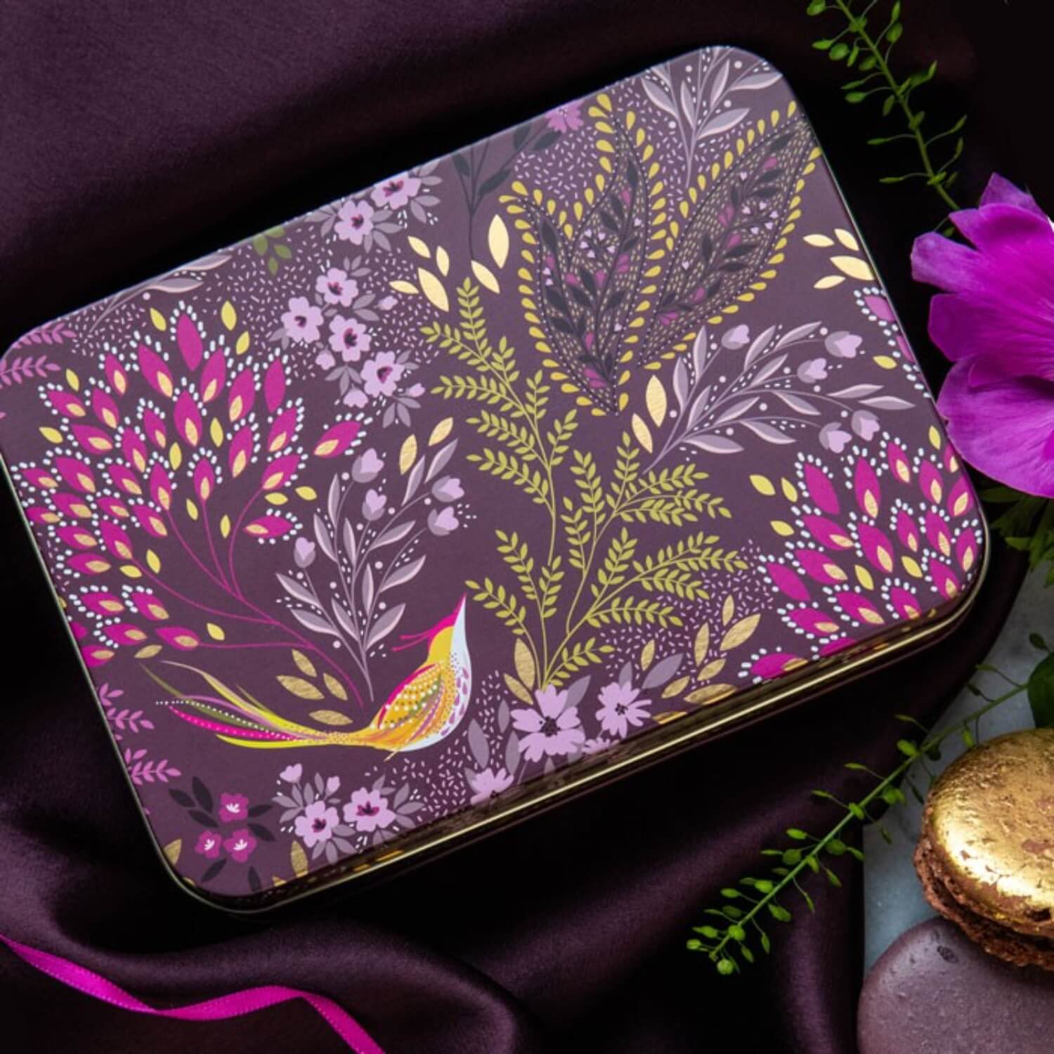 Sara Miller London Haveli Garden Small Rectangular Tin - Plum Songbird - Image 2
