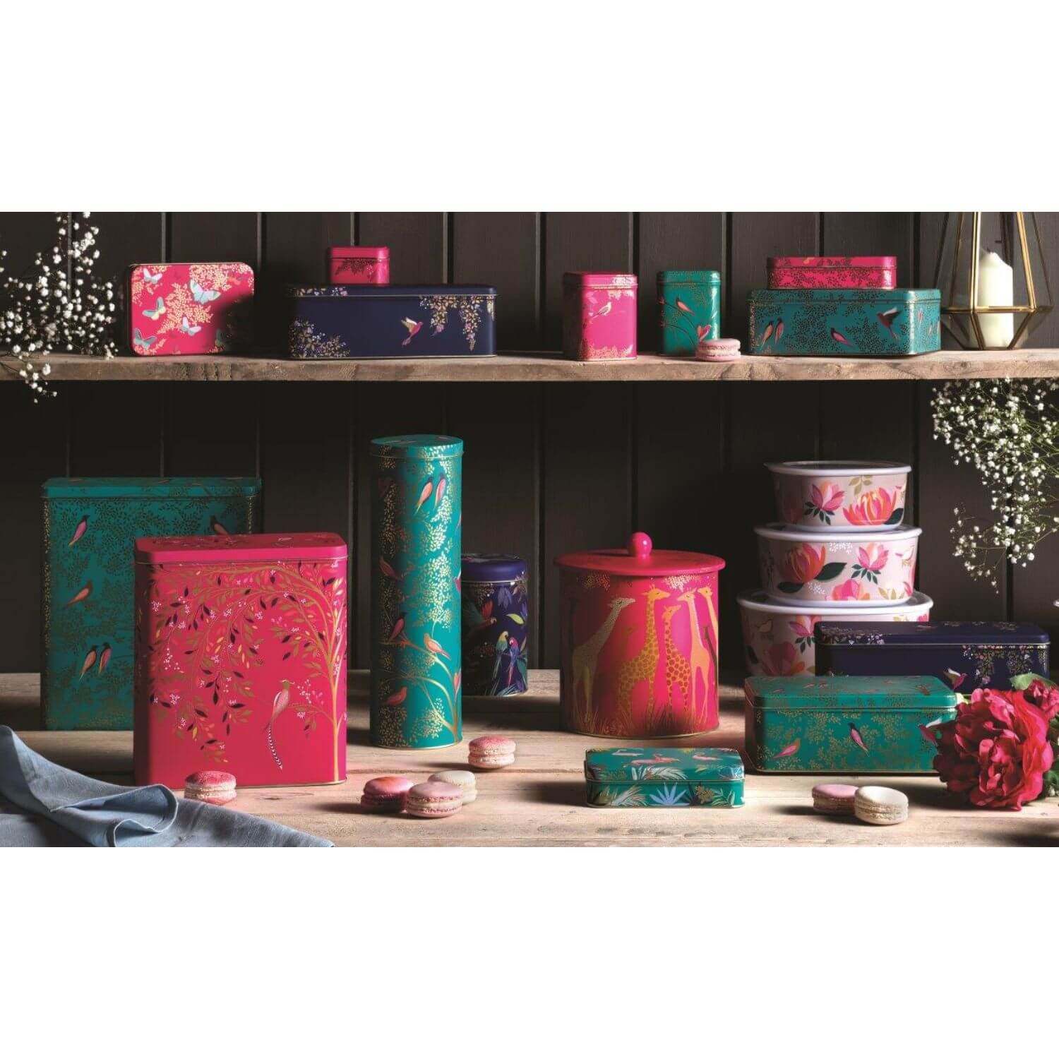 Sara Miller London Tall Rectangular Tin - Green Birds - Image 2