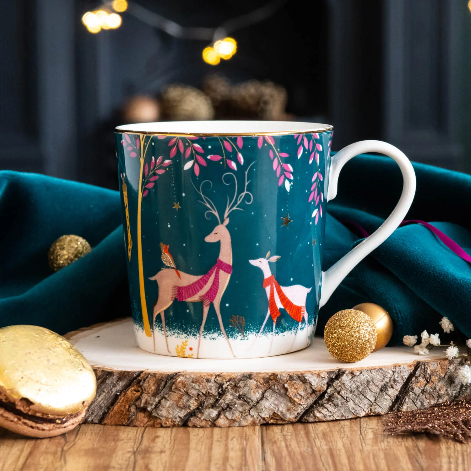 Sara Miller London Woodland Tales 340ml Mug - Deer & Robin - Image 4