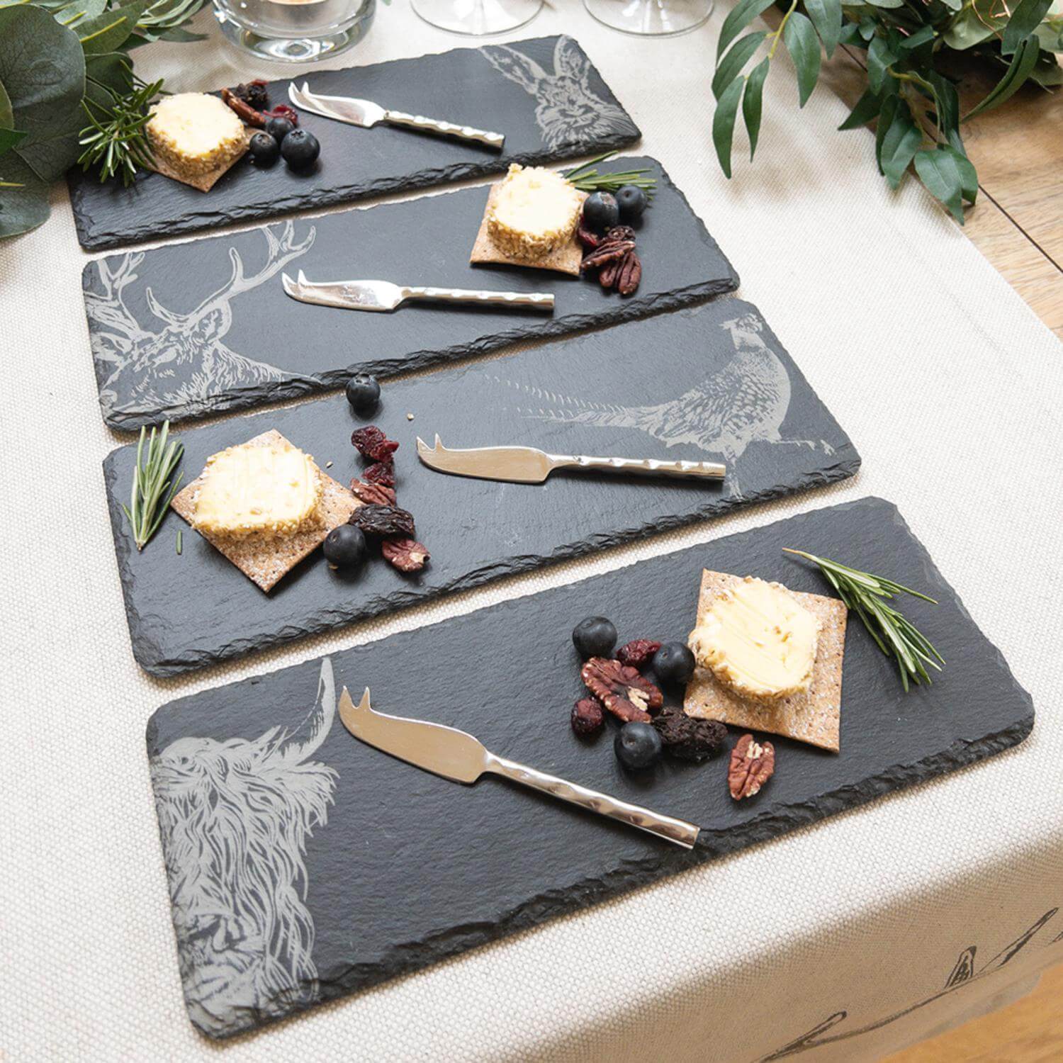 Selbrae House 4-Piece Mini Slate Cheese Board & Knife Set - Country Animals - Image 3