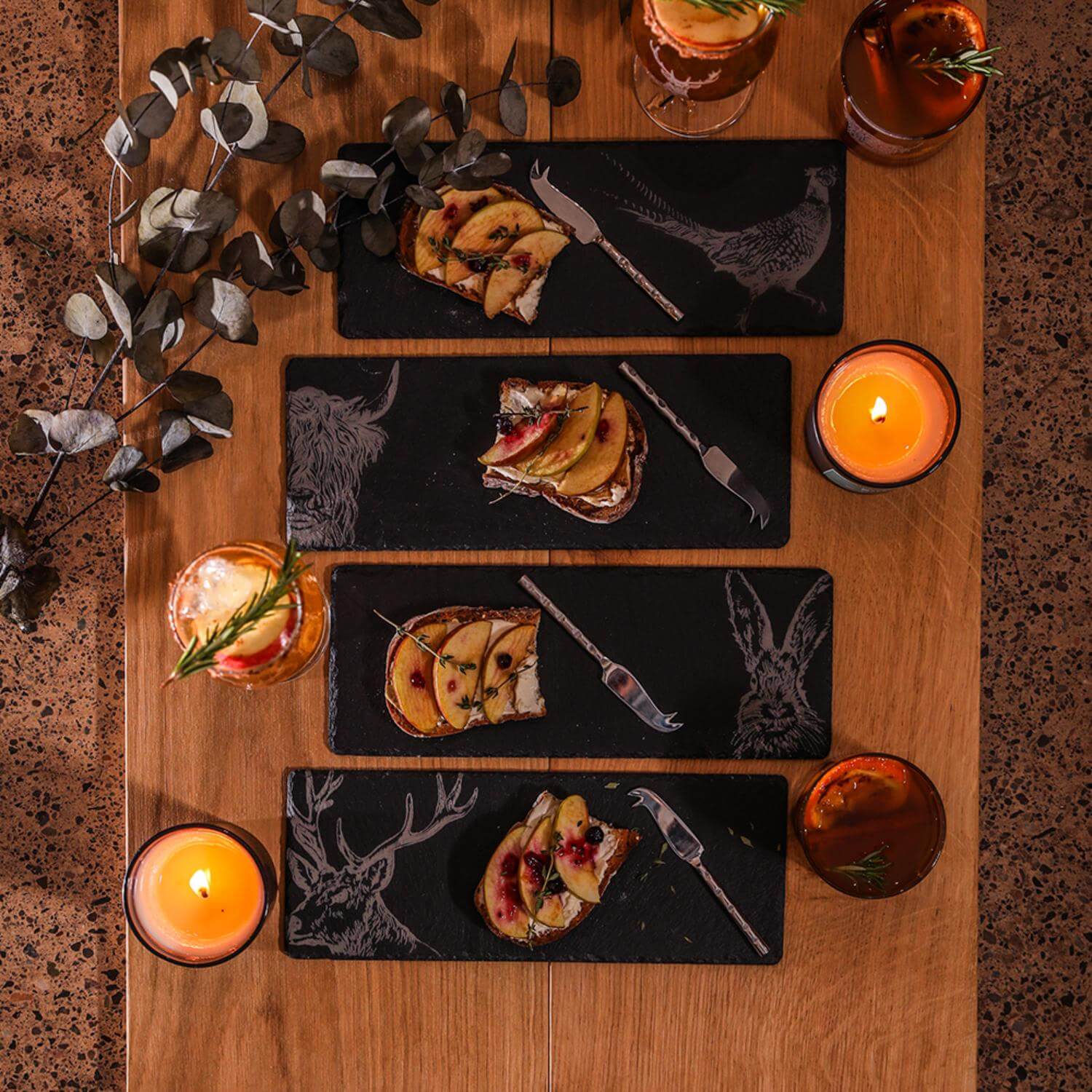 Selbrae House 4-Piece Mini Slate Cheese Board & Knife Set - Country Animals - Image 4