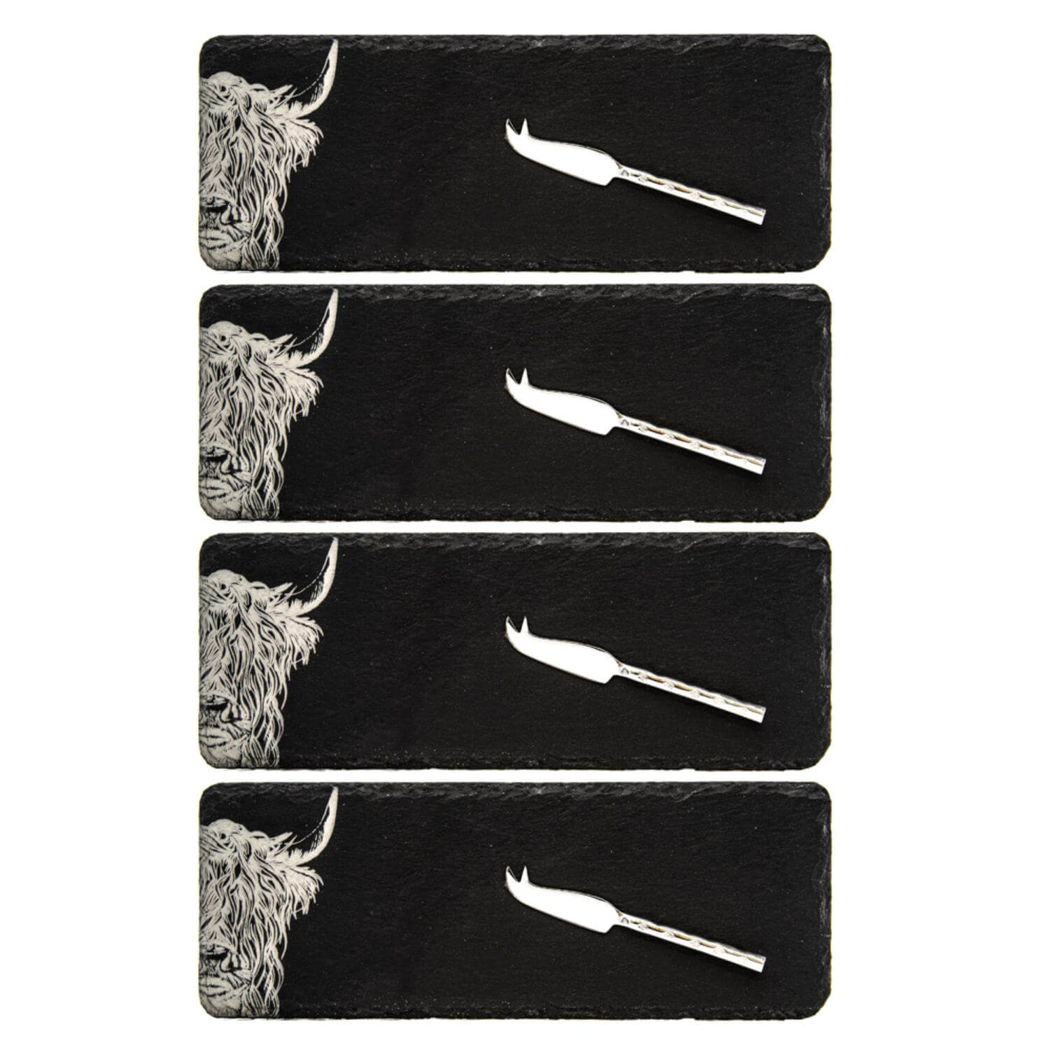 Selbrae House 4-Piece Mini Slate Cheese Board & Knife Set - Highland Cow