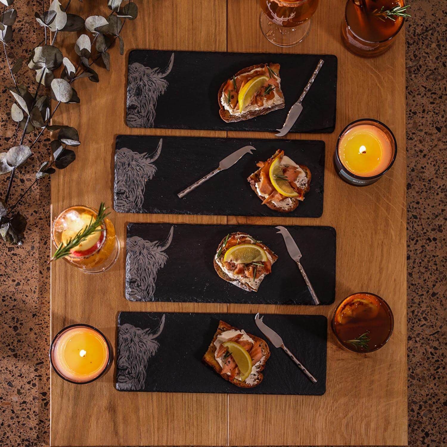 Selbrae House 4-Piece Mini Slate Cheese Board & Knife Set - Highland Cow - Image 4