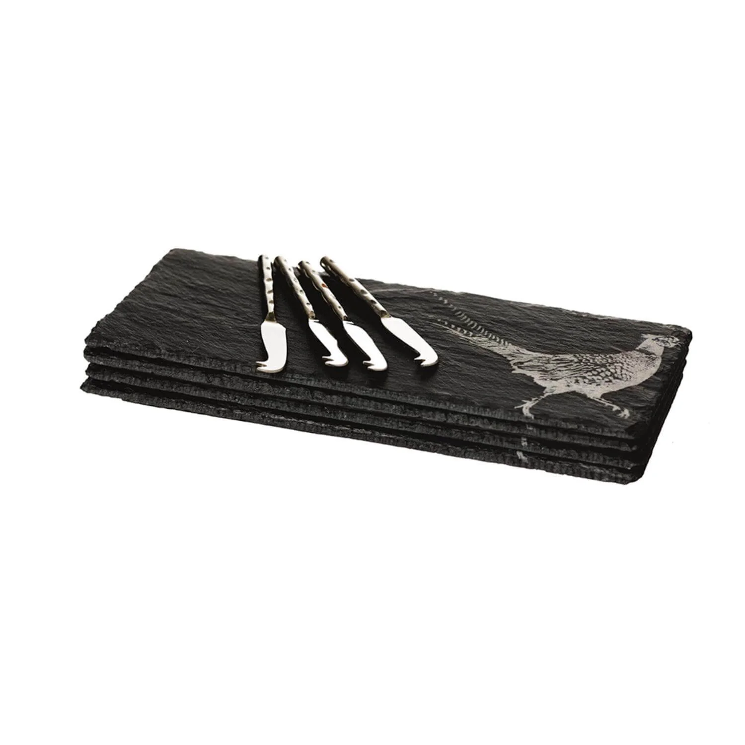 Selbrae House 4-Piece Mini Slate Cheese Board & Knife Set - Pheasant - Image 2