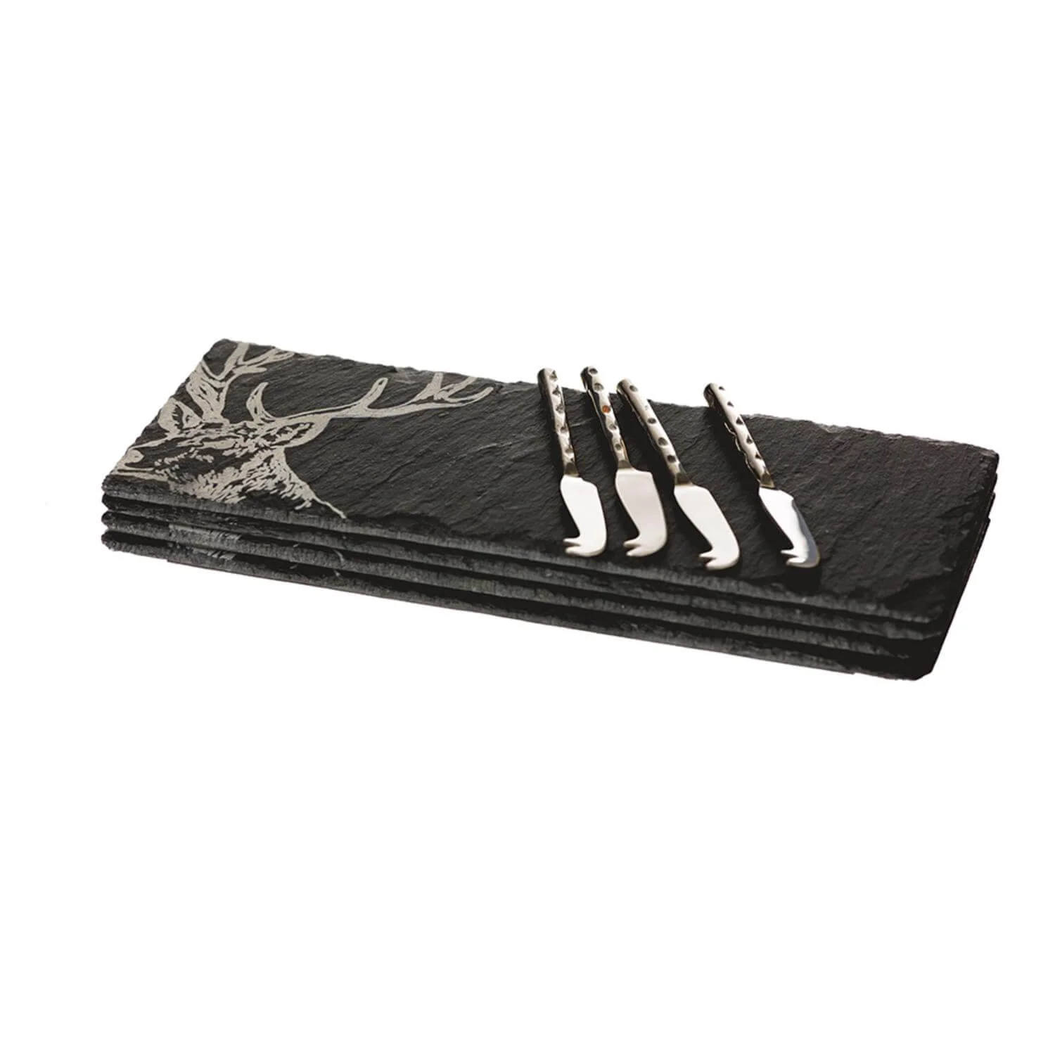 Selbrae House 4-Piece Mini Slate Cheese Board & Knife Set - Stag - Image 2