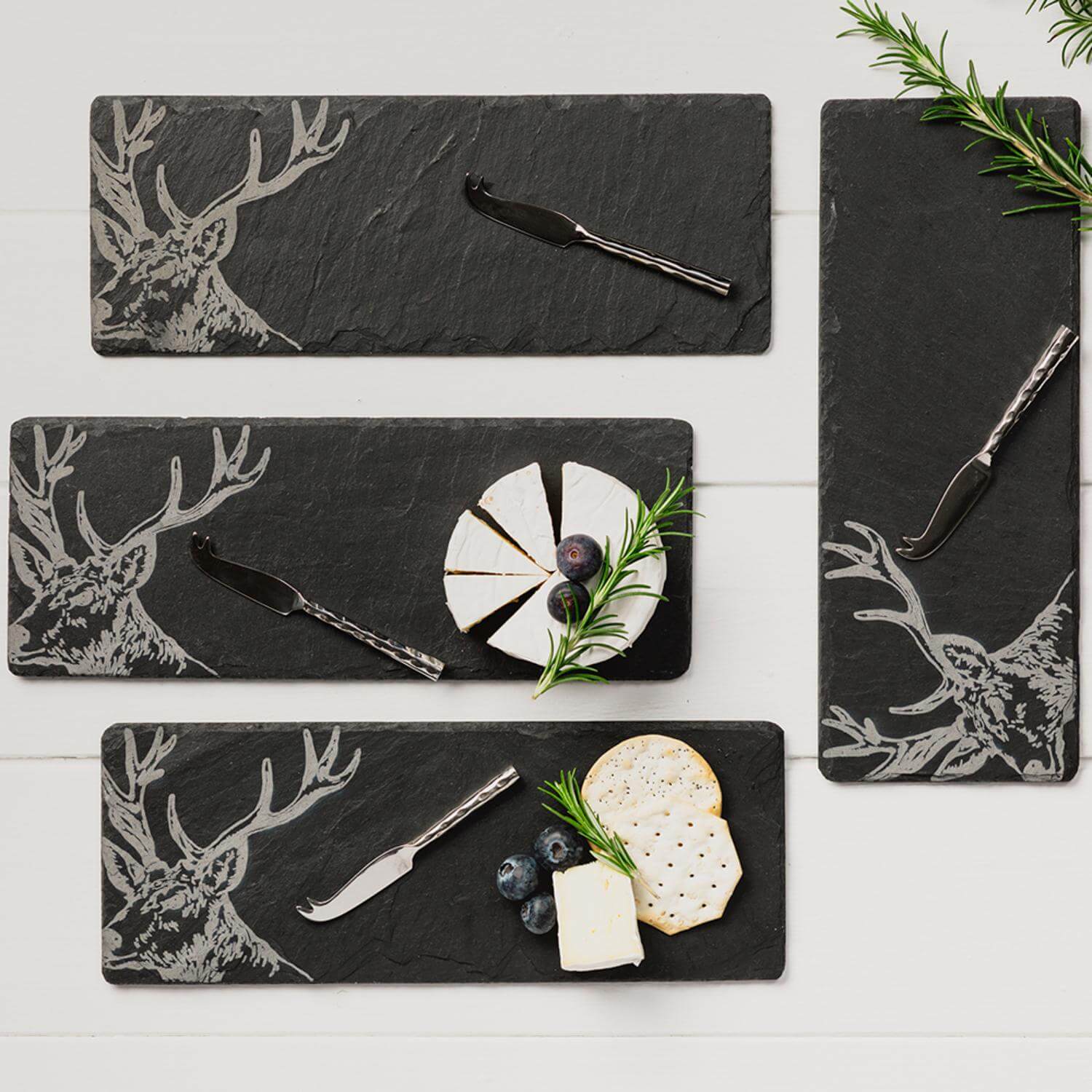 Selbrae House 4-Piece Mini Slate Cheese Board & Knife Set - Stag - Image 4