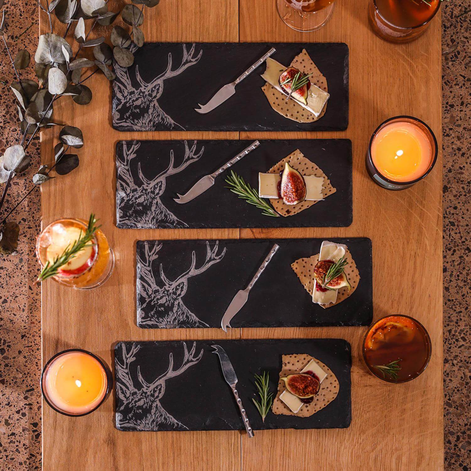Selbrae House 4-Piece Mini Slate Cheese Board & Knife Set - Stag - Image 5