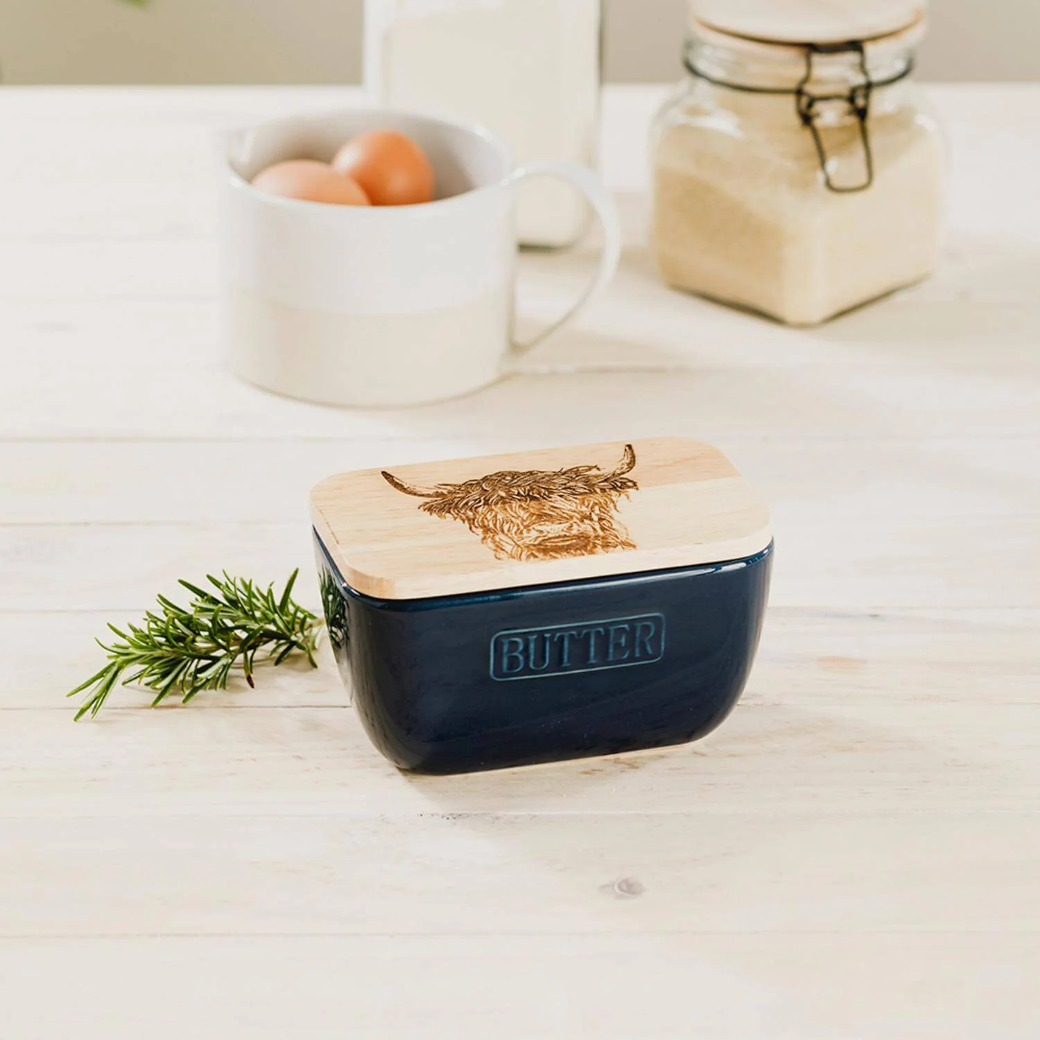 Selbrae House Blue Ceramic Butter Dish - Highland Cow - Image 2