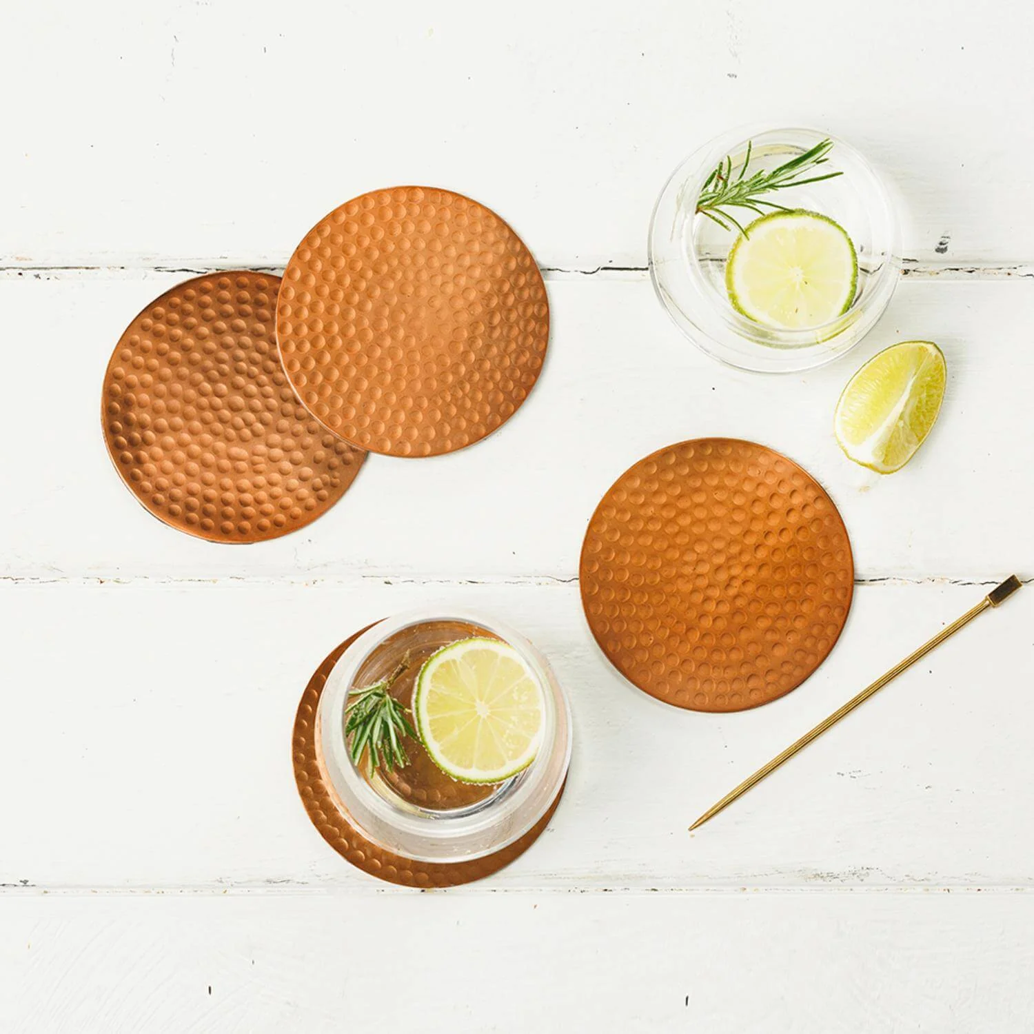 Selbrae House Flat Hammered Stainless Steel Set of 4 Coasters - Copper - Image 3