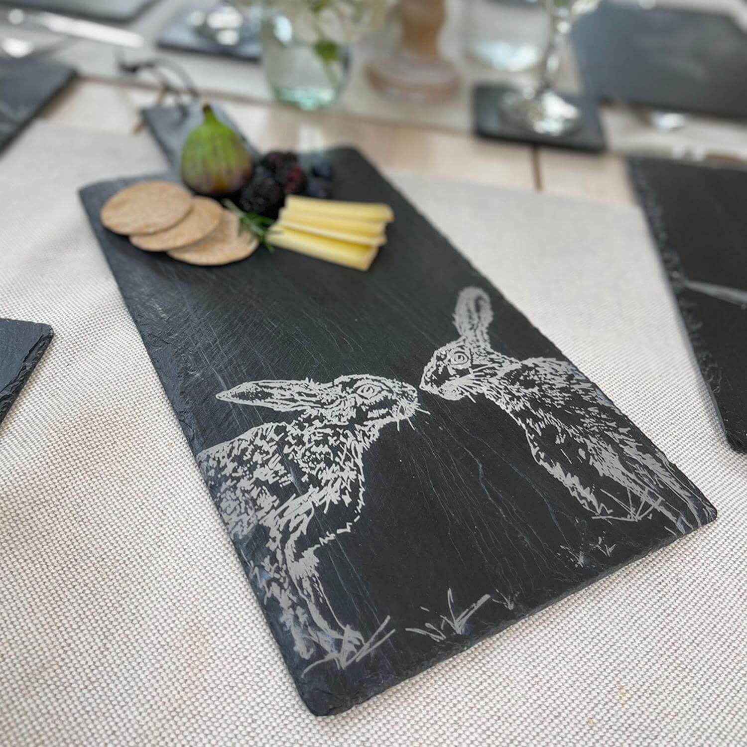 Selbrae House Large Slate Serving Paddle - Kissing Hares - Image 2