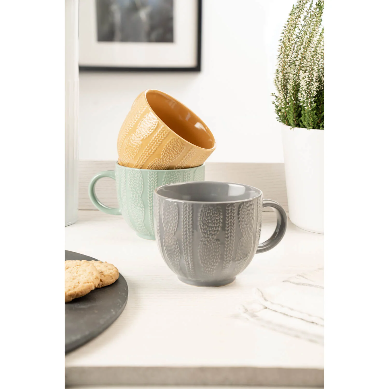 Siip Embossed Knit Stoneware 420ml Mug - Turquoise - Image 3