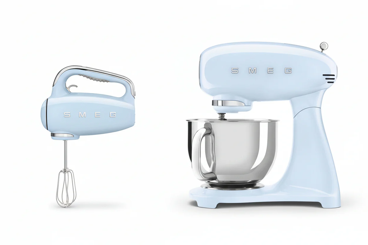Smeg 50's Style Retro SMF05PBUK Pastel Blue Stand Mixer With Free HMF01 Hand Mixer