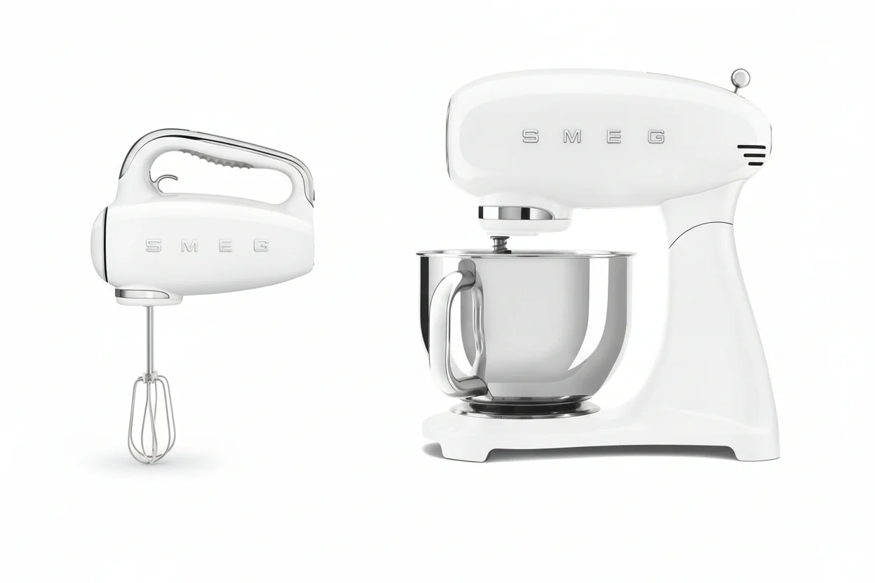 Smeg 50's Style Retro SMF05WHUK White Stand Mixer With Free HMF01 Hand Mixer