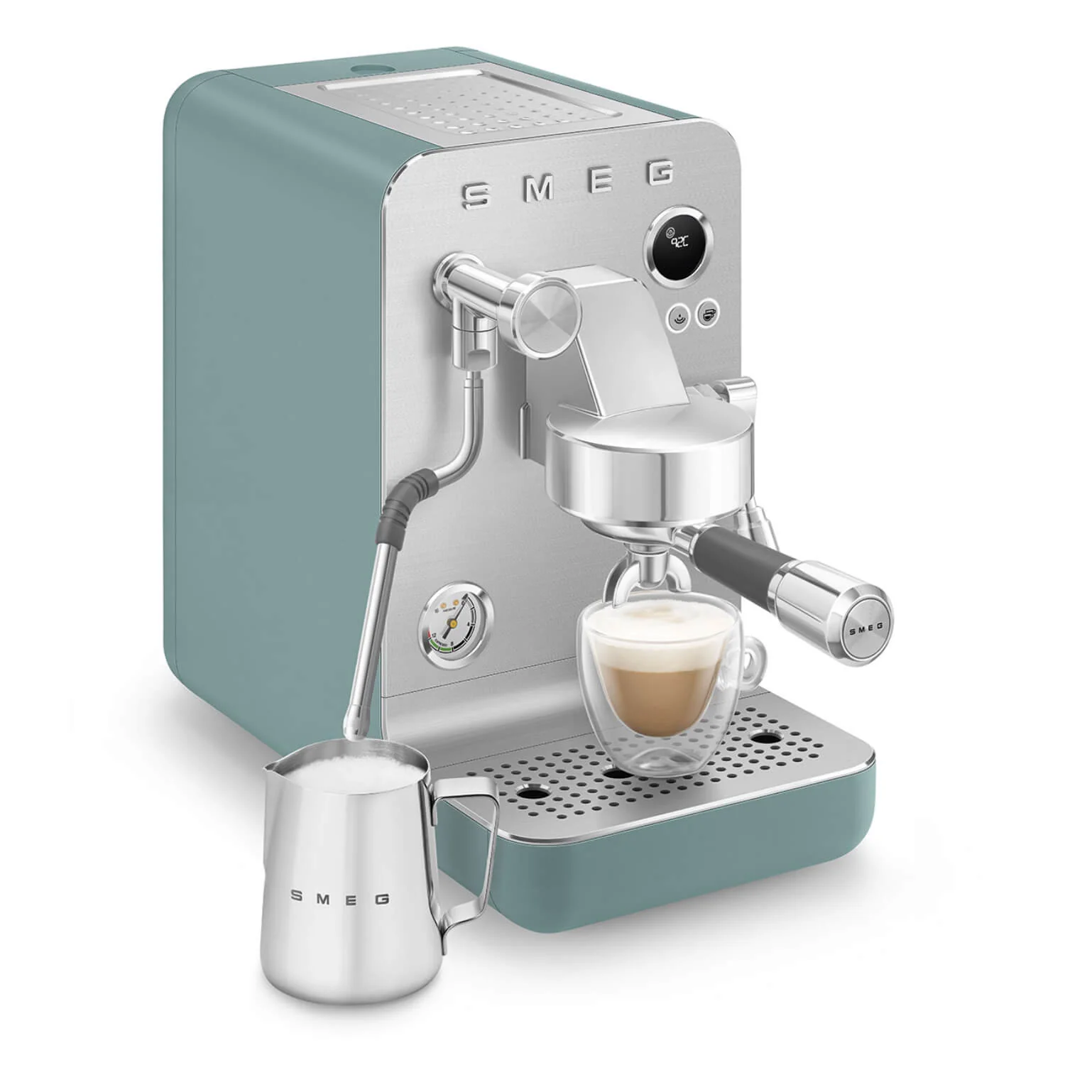 Smeg EMC02 Mini Pro Espresso Coffee Machine & CGF02 Stainless Steel Coffee Grinder - Matte Emerald Green - Image 6