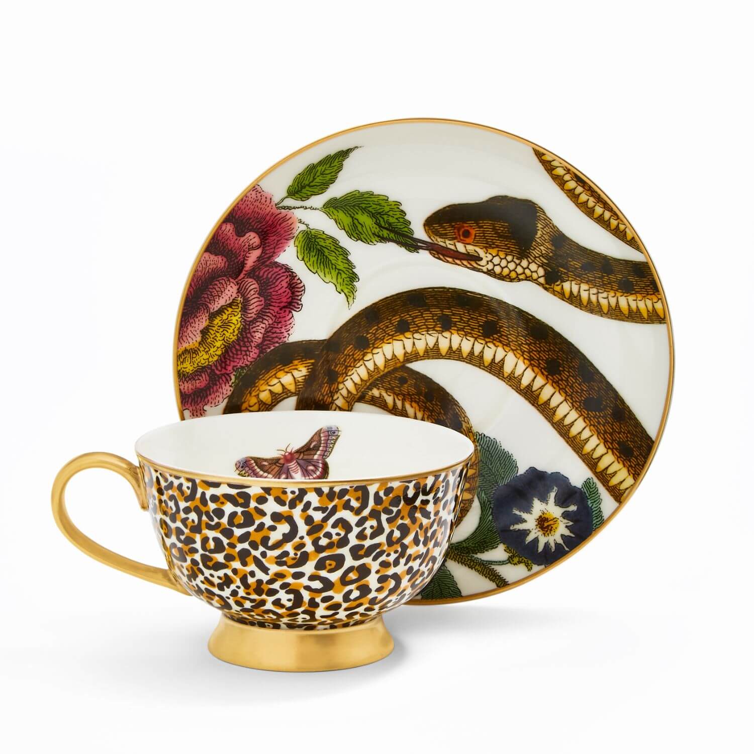 Spode Creatures of Curiosity Coupe Tea Cup & Saucer - Leopard / Snake - Image 3