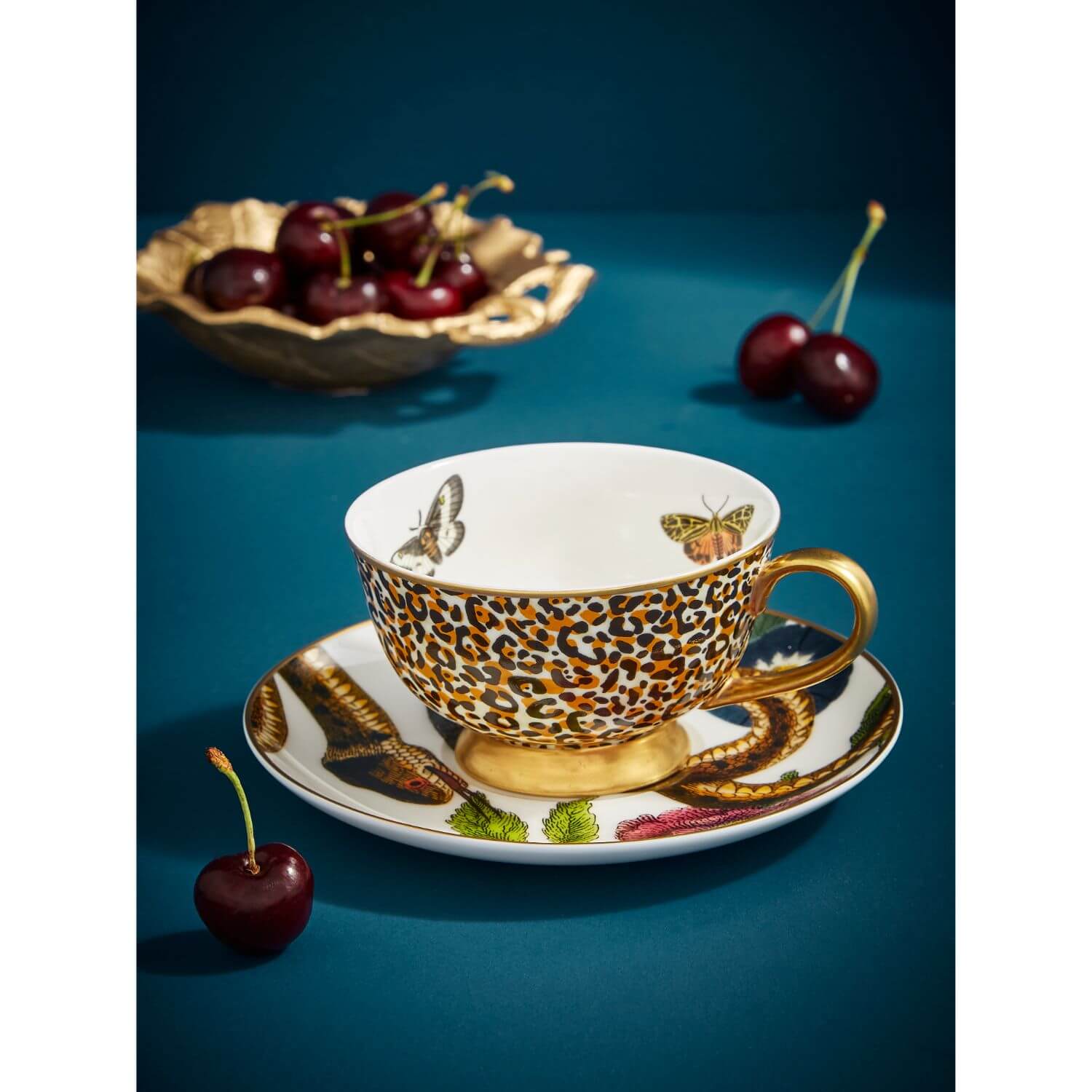 Spode Creatures of Curiosity Coupe Tea Cup & Saucer - Leopard / Snake - Image 6