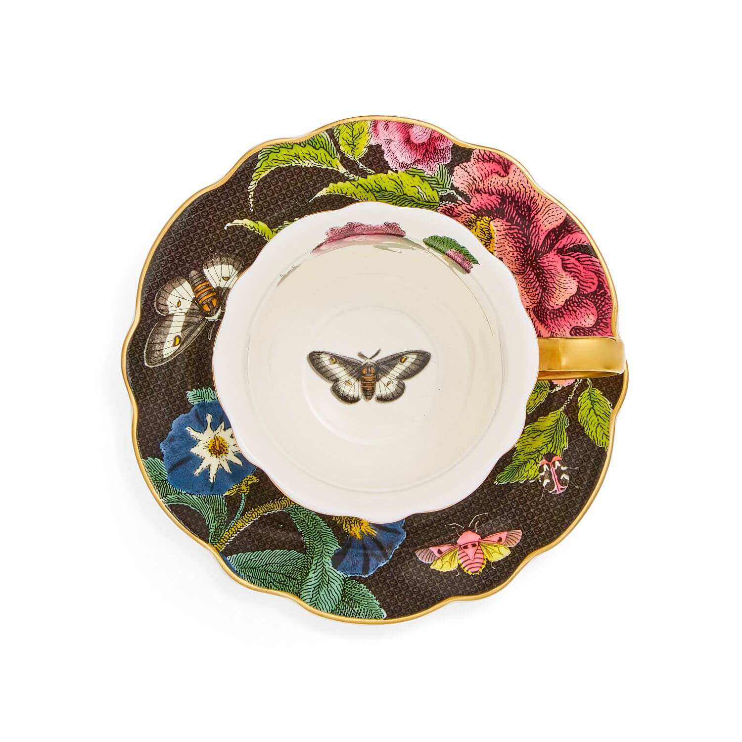 Spode Creatures of Curiosity Fluted Cup & Saucer - Dark Floral/Snake - Image 2