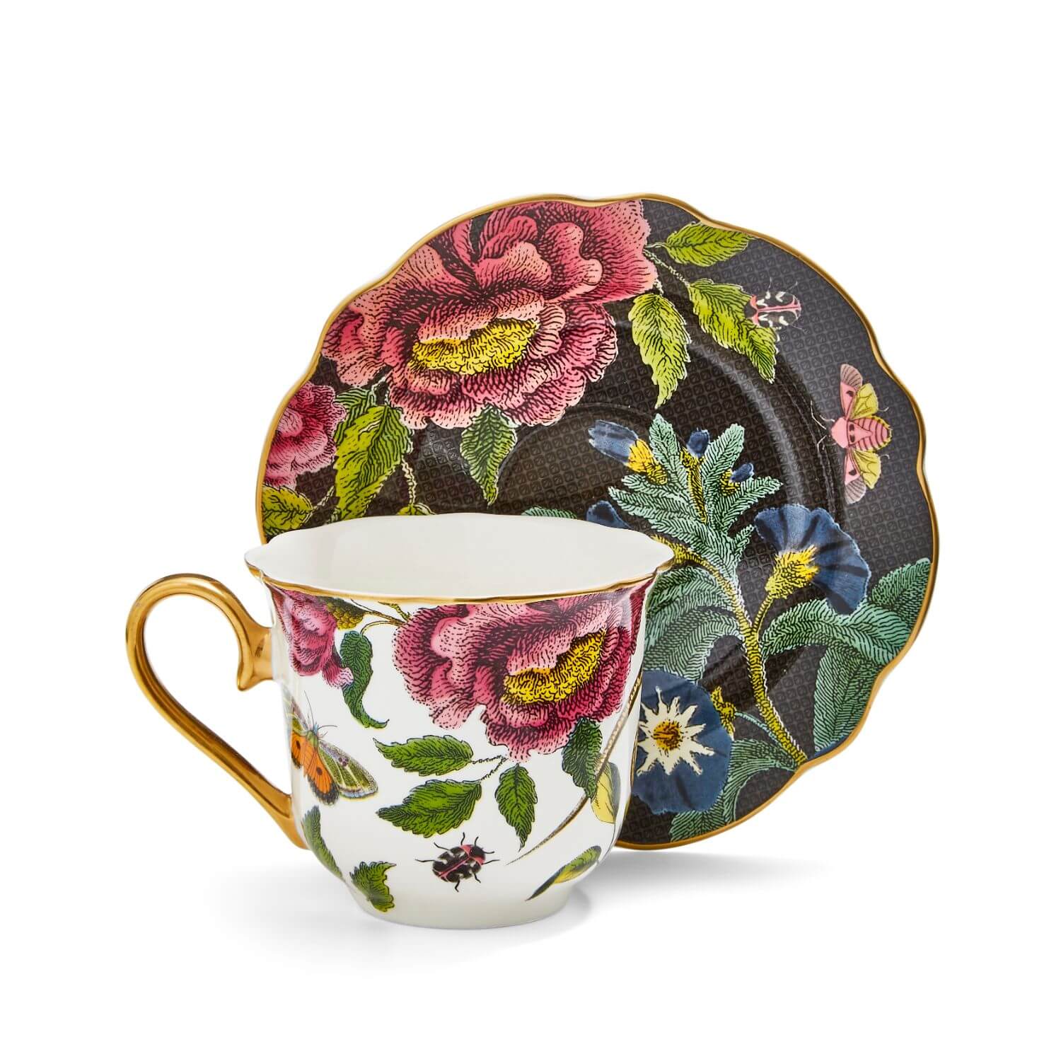 Spode Creatures of Curiosity Fluted Cup & Saucer - Dark Floral/Snake - Image 3