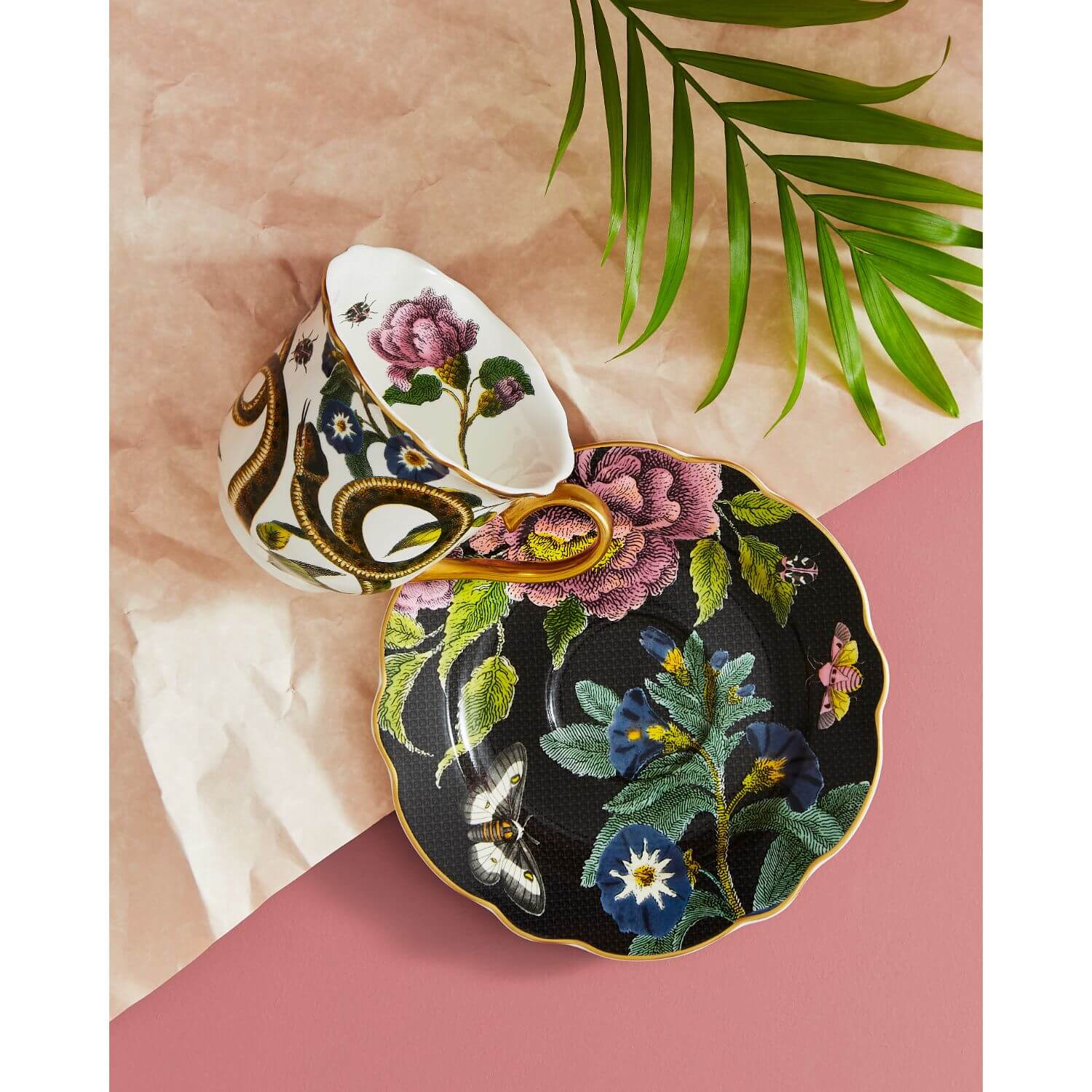 Spode Creatures of Curiosity Fluted Cup & Saucer - Dark Floral/Snake - Image 5