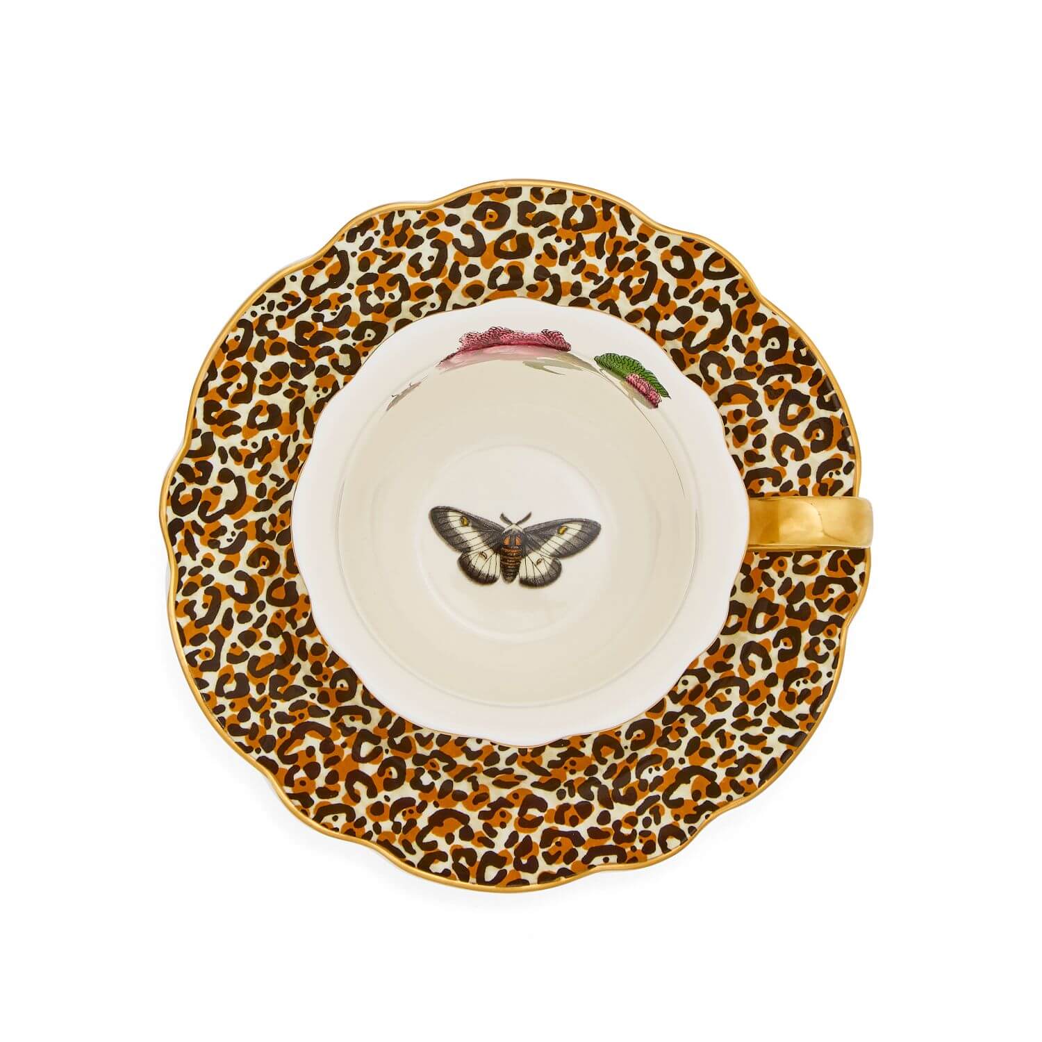 Spode Creatures of Curiosity Fluted Tea Cup & Saucer - Floral / Leopard - Image 2