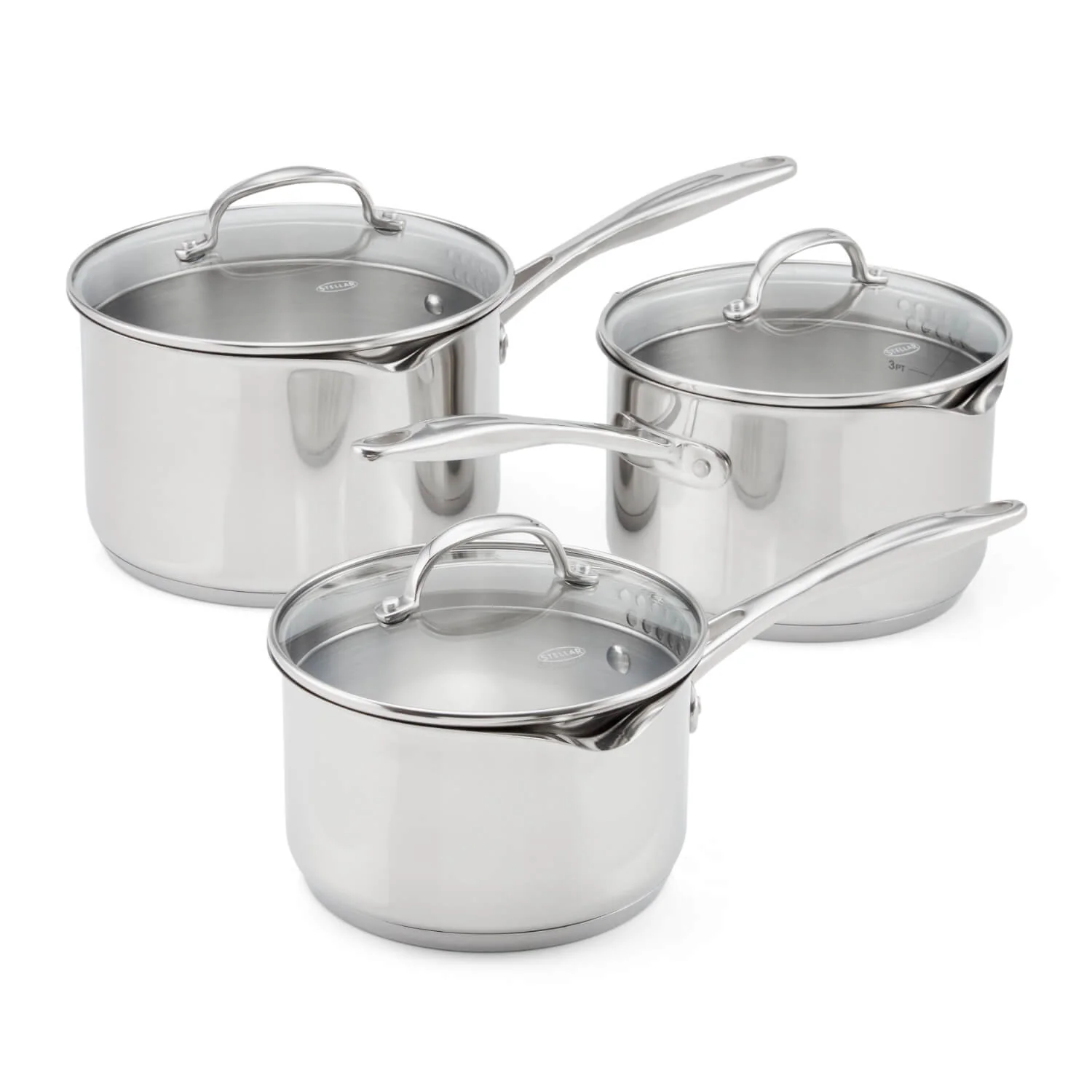 Stellar 7000 Draining Stainless Steel Saucepan Set - 3 Piece - Image 2