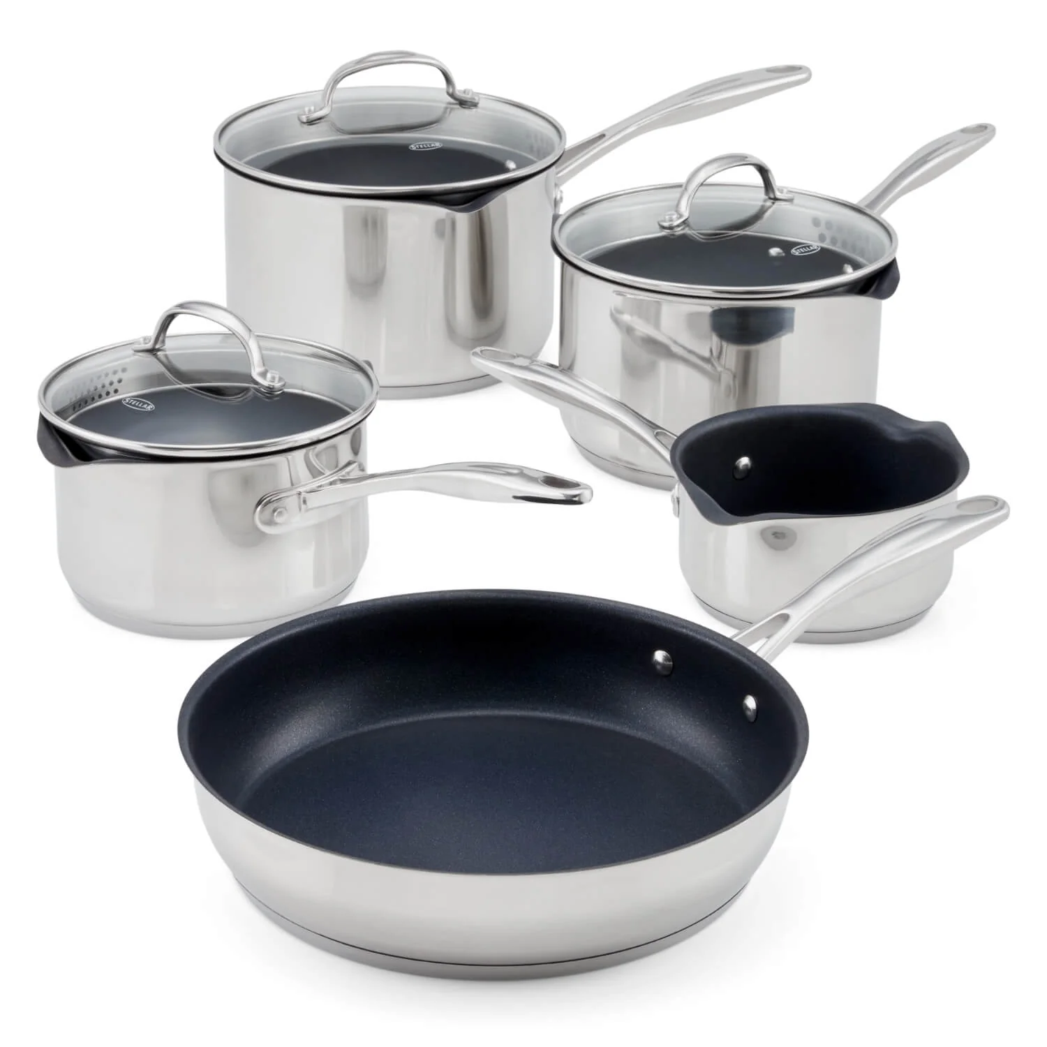 Stellar 7000 Non-Stick Draining Stainless Steel Saucepan Set - 5 Piece - Image 4