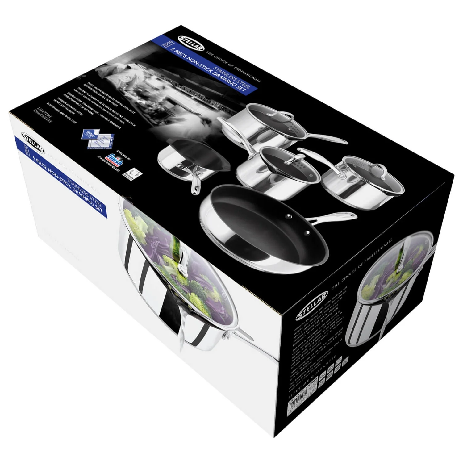Stellar 7000 Non-Stick Draining Stainless Steel Saucepan Set - 5 Piece - Image 5