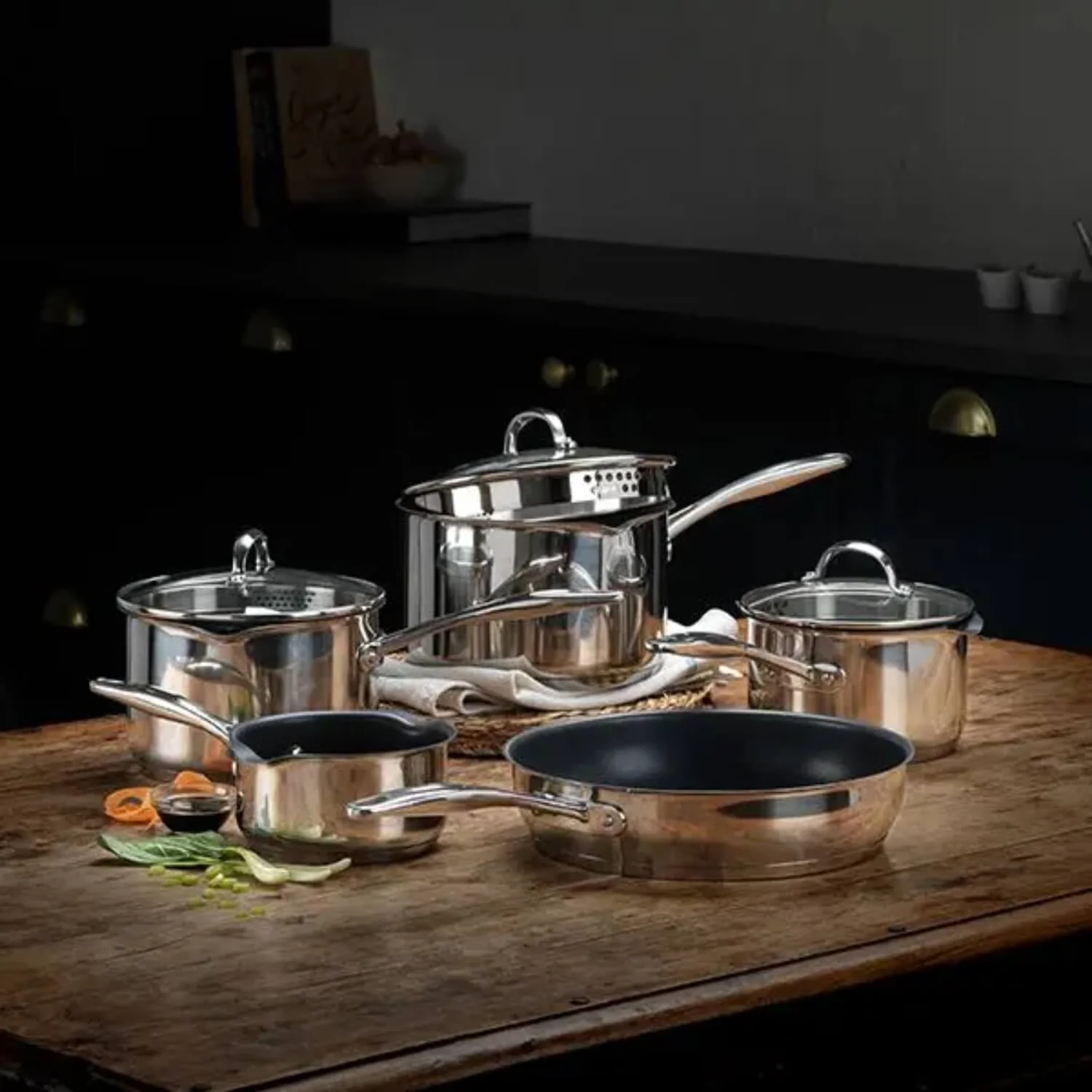 Stellar 7000 Non-Stick Draining Stainless Steel Saucepan Set - 5 Piece - Image 6