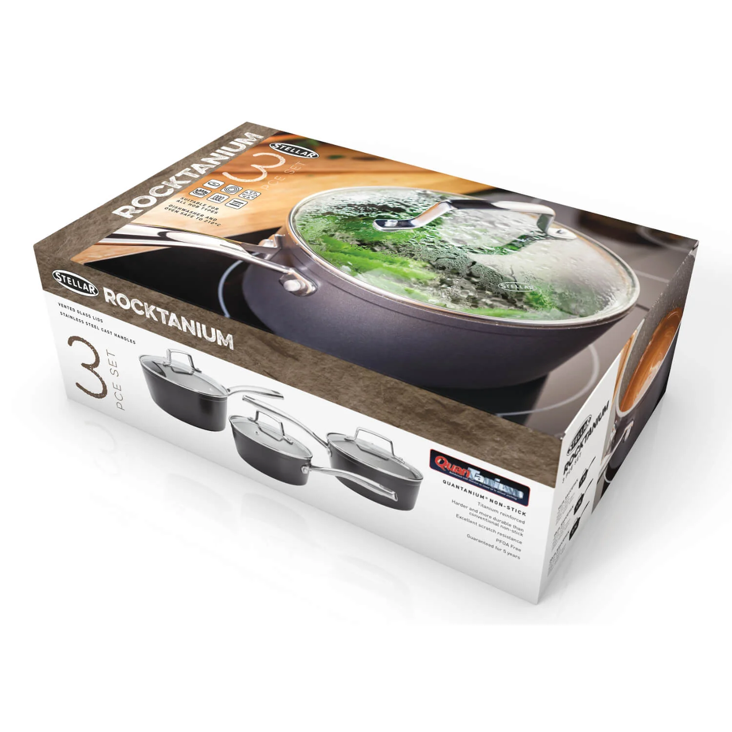 Stellar Rocktanium 3-Piece Non-Stick Saucepan Set with Glass Lids - Image 4