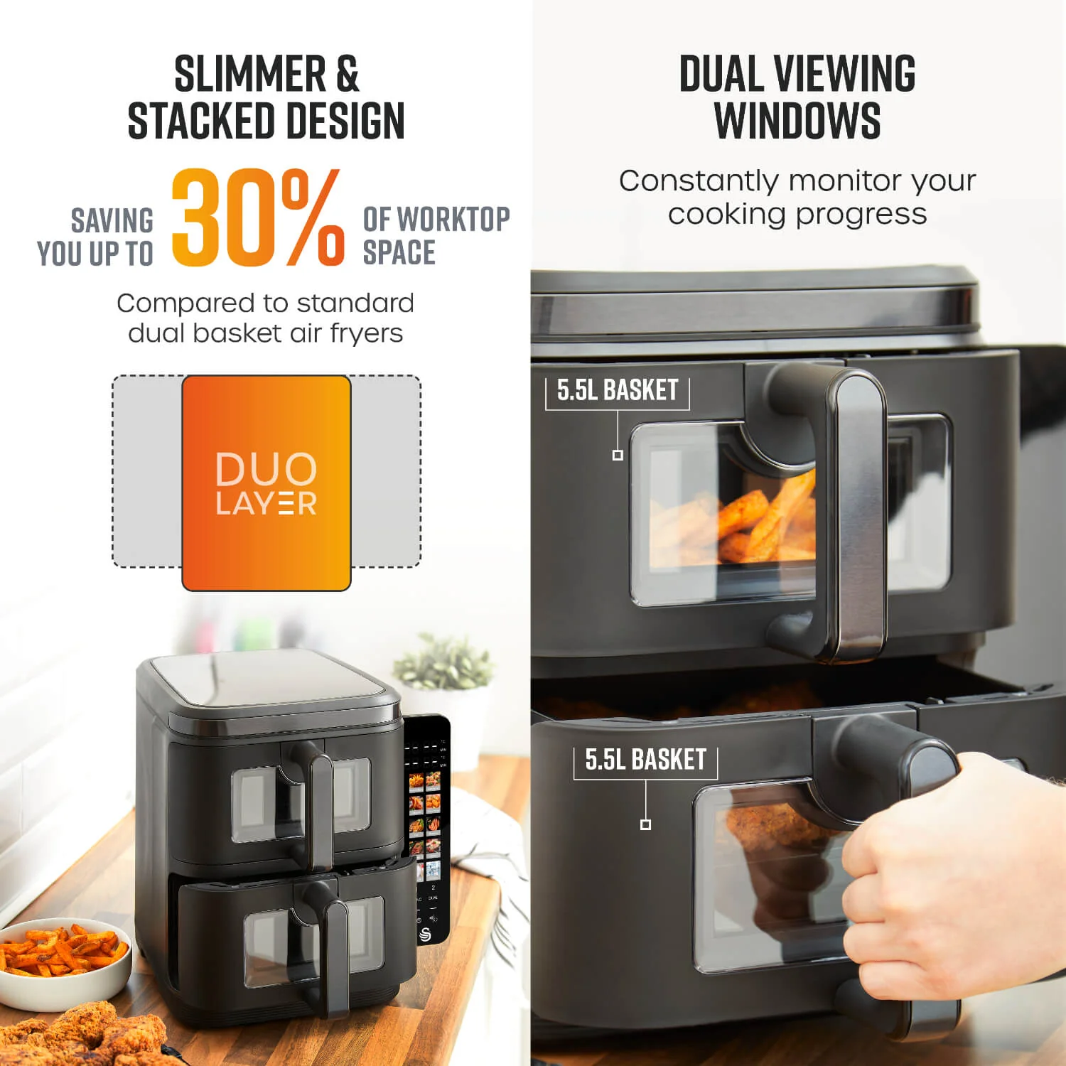 Swan SD10522 Cyclone Duo Layer 11-Litre Air Fryer - Black - Image 4